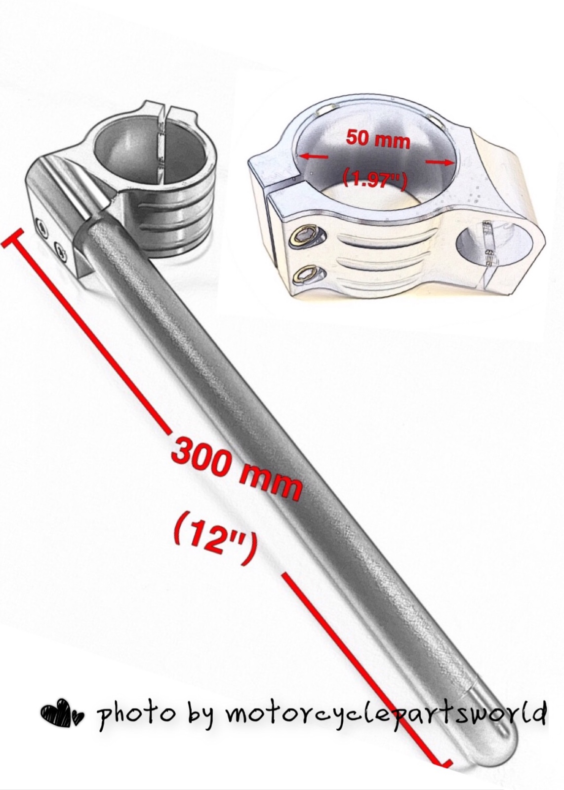 50mm, 7/8″ Tube, CNC Motorcycle Universal Clip On Ons Fork Handle Bar Handlebars