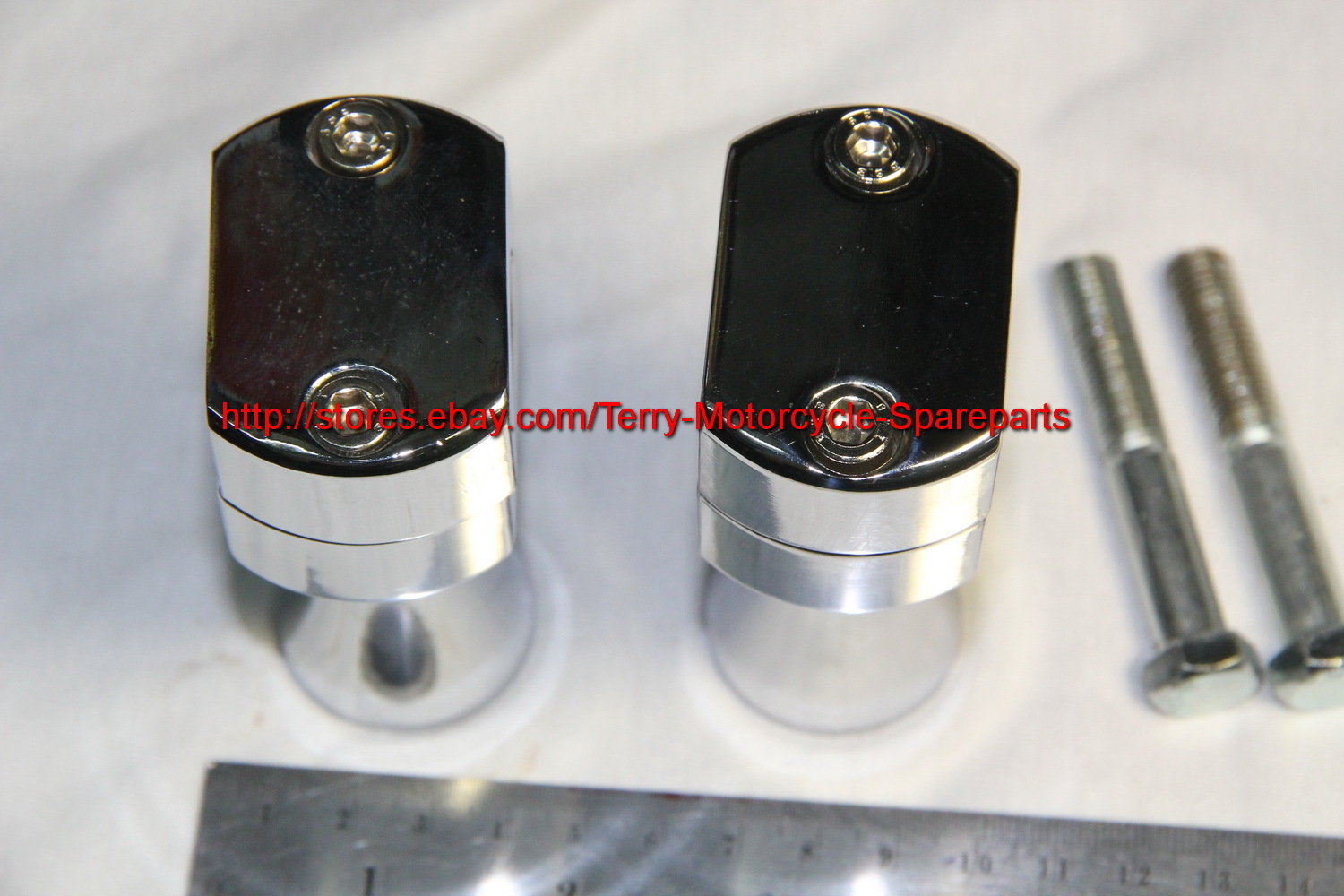 Motorcycle Handle Bar Riser 7/8in dia Straight 3in up V2 Chromed Steel Pair new