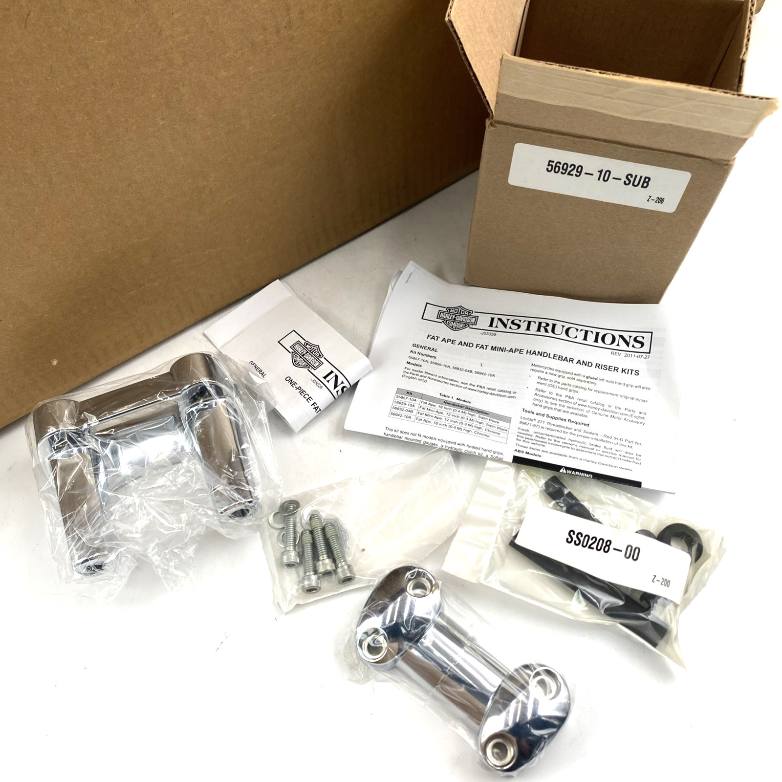 OEM Harley 56942-10 Chrome 16 Inch Ape Handlebars with Riser 99-17 Softial Dyna
