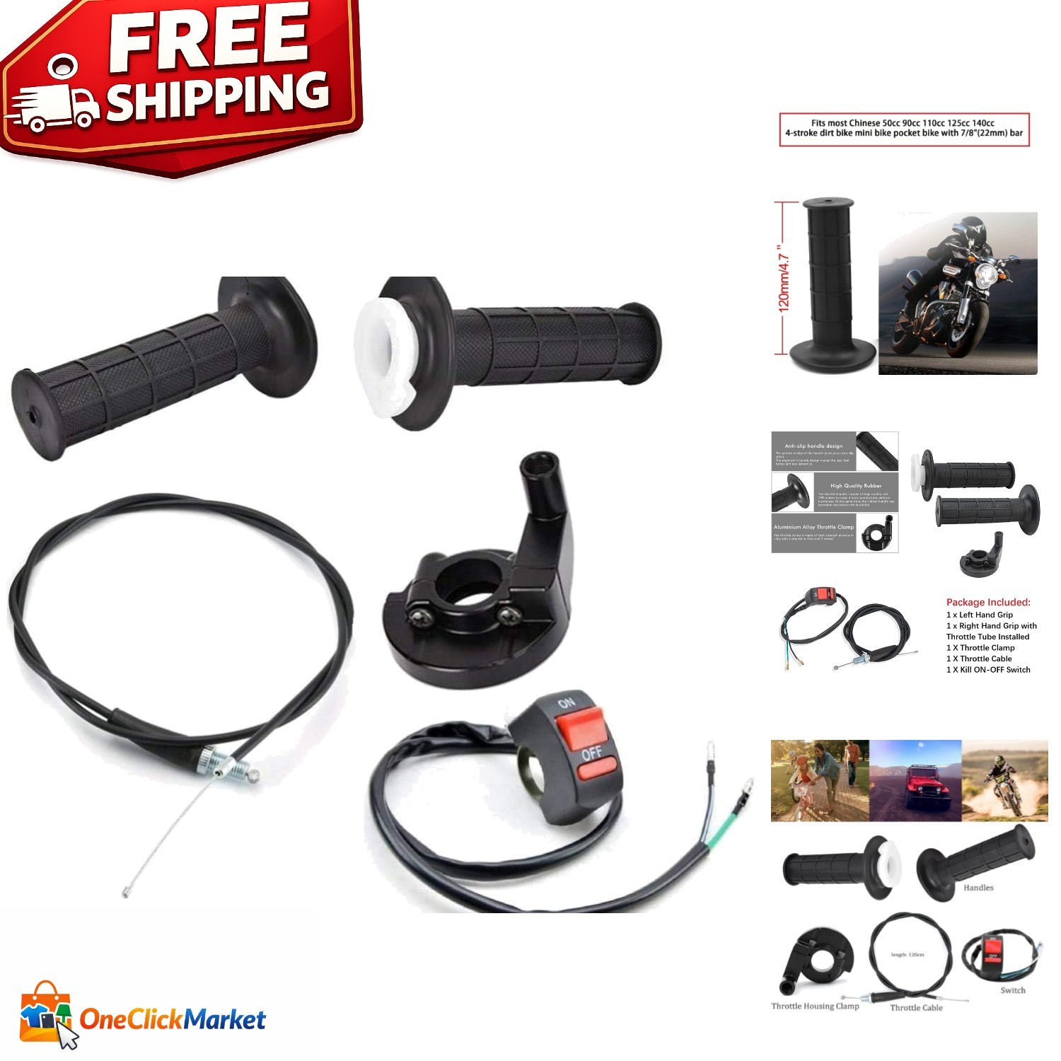 Durable 22mm Twist Throttle Grips with Easy Installation for Dirt Bikes & ATVs