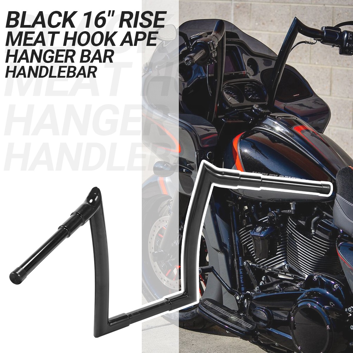 Black Chrome 10″ 12″ 14″ 16″ Rise For Harley Road Glide Meathook Bars Handlebar