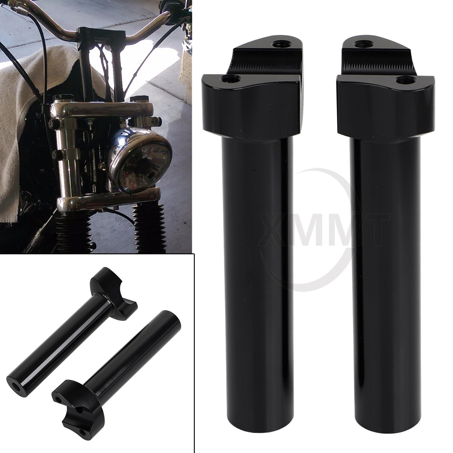 Black 6.5″ Straight Handlebar Risers For Harley 1″ Bar Dyna Road Glide King FLHR