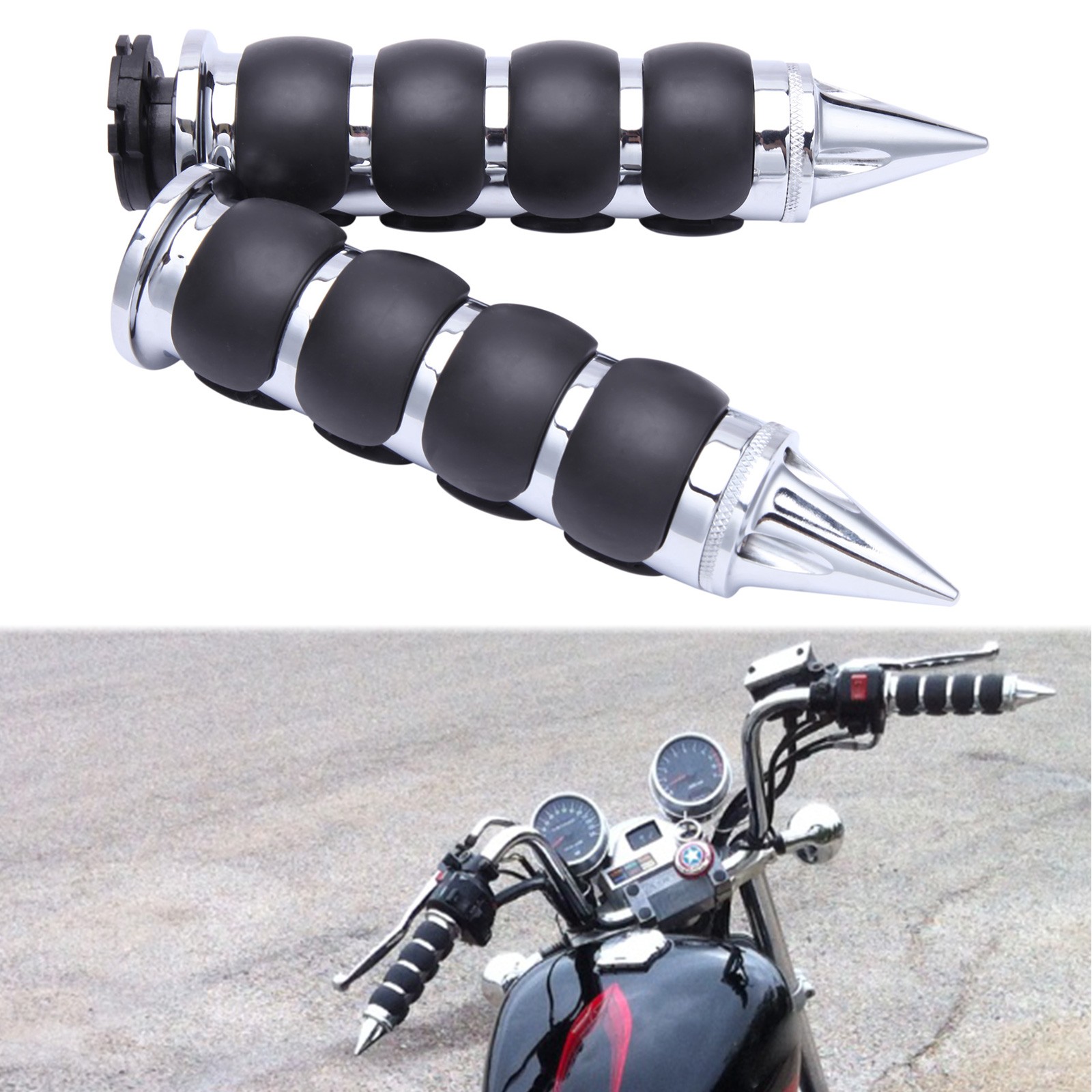 Pair Motorcycle Handlebar Hand Grips For 7/8″ 22mm Handlebar Sports Bikes Chrome