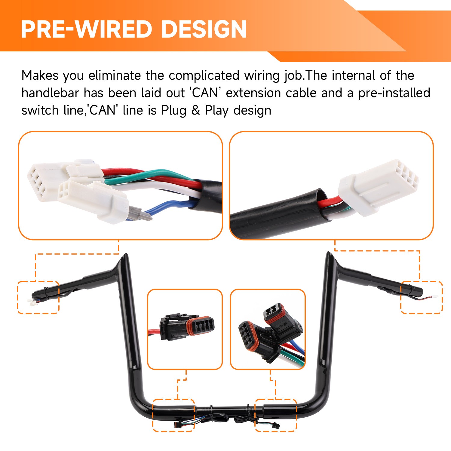 1-1/4” PRE-WIRED Ape Hanger Handlebar For Harley Electra Glide Ultra Classic US