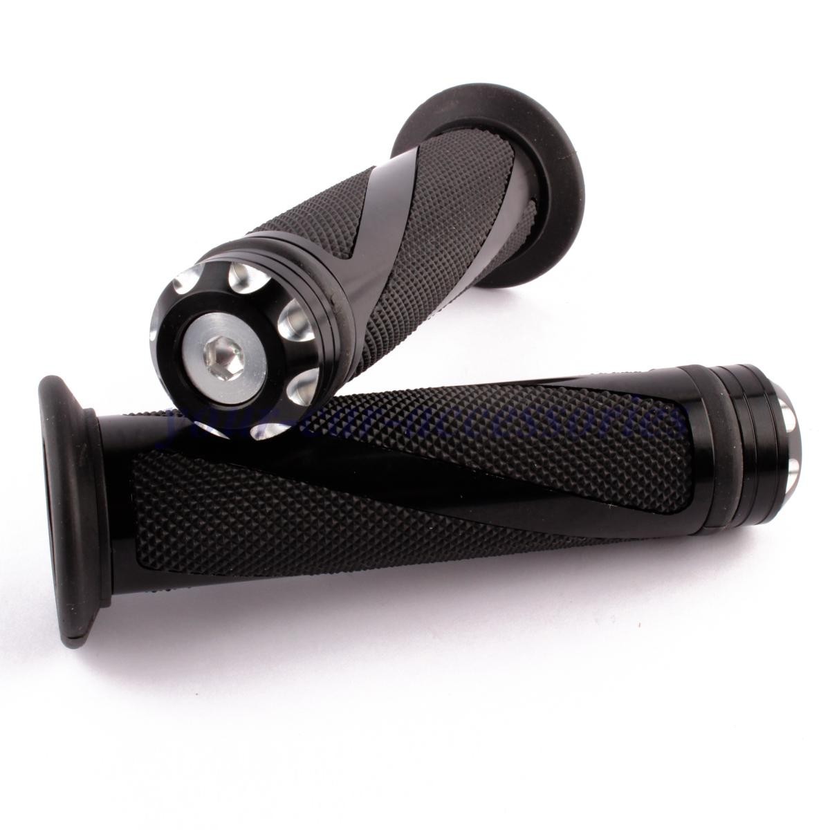 BLACK WHIRL ALUMINUM RUBBER 7/8″ HAND GRIPS FOR Kawasaki Ninja 250R 300 500R GPz