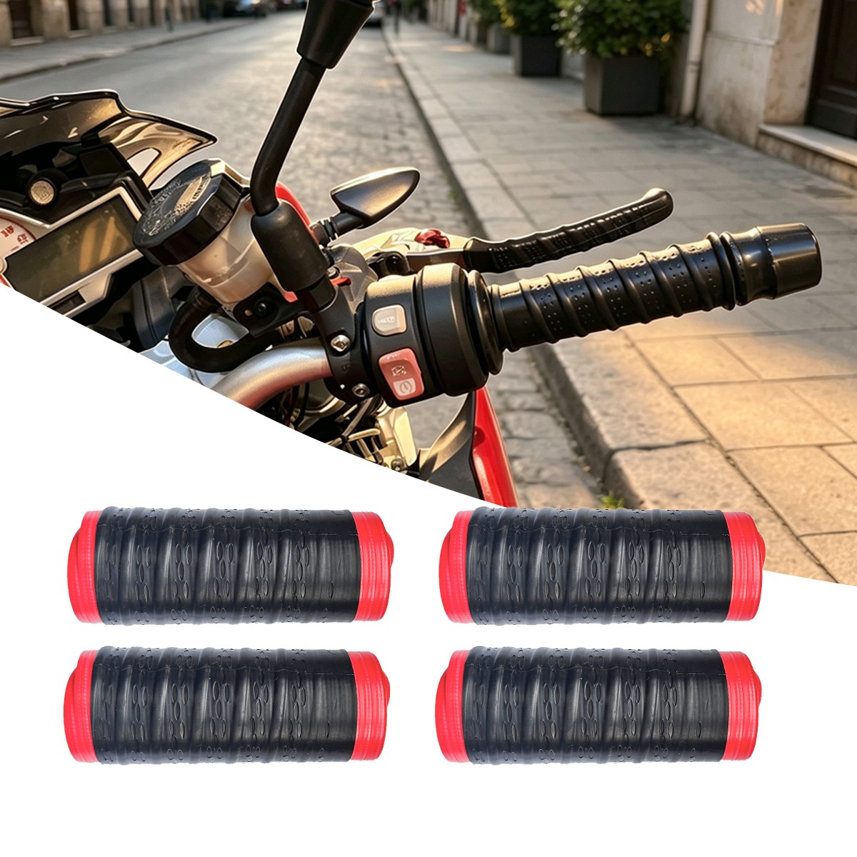 4PCS Silicone Motorcycle Brake Lever Grips & Handlebar Grip Cover Pad Protection