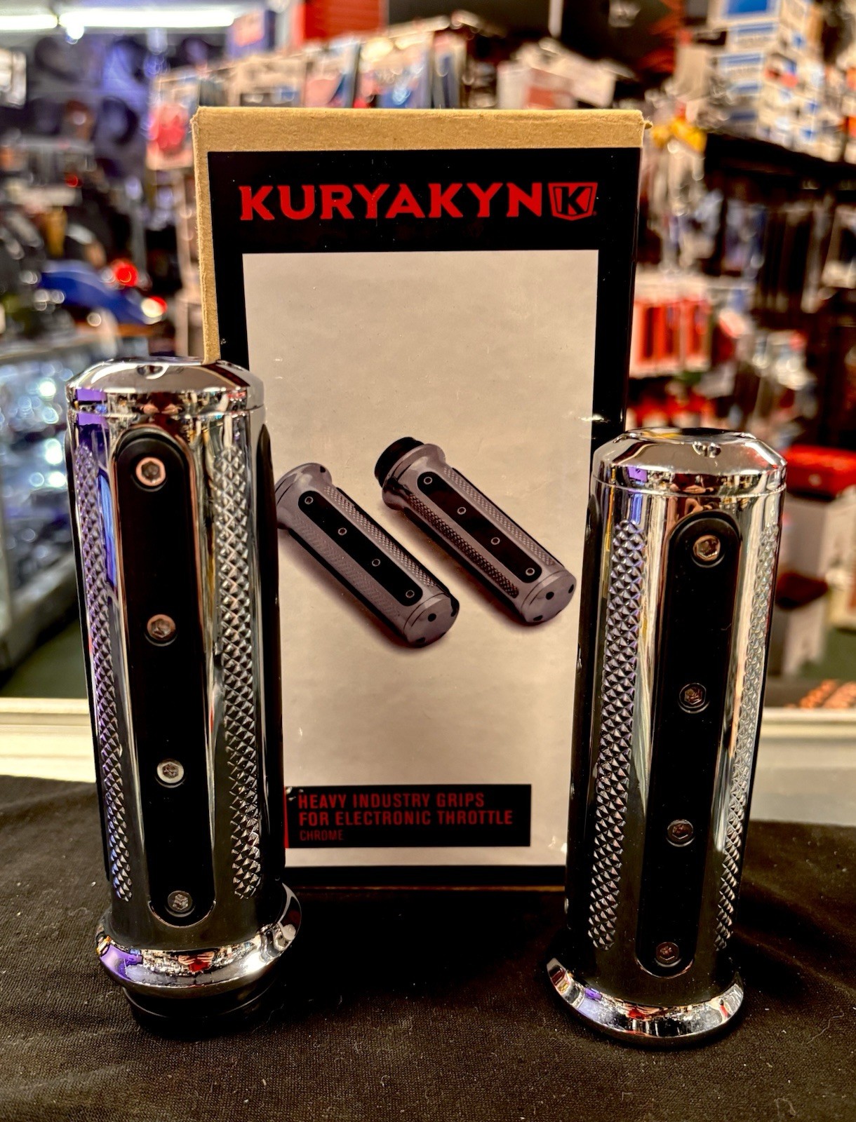 Kuryakyn Heavy Industry Grips – Black And Chrome 6122 TBW For Harley Davidson