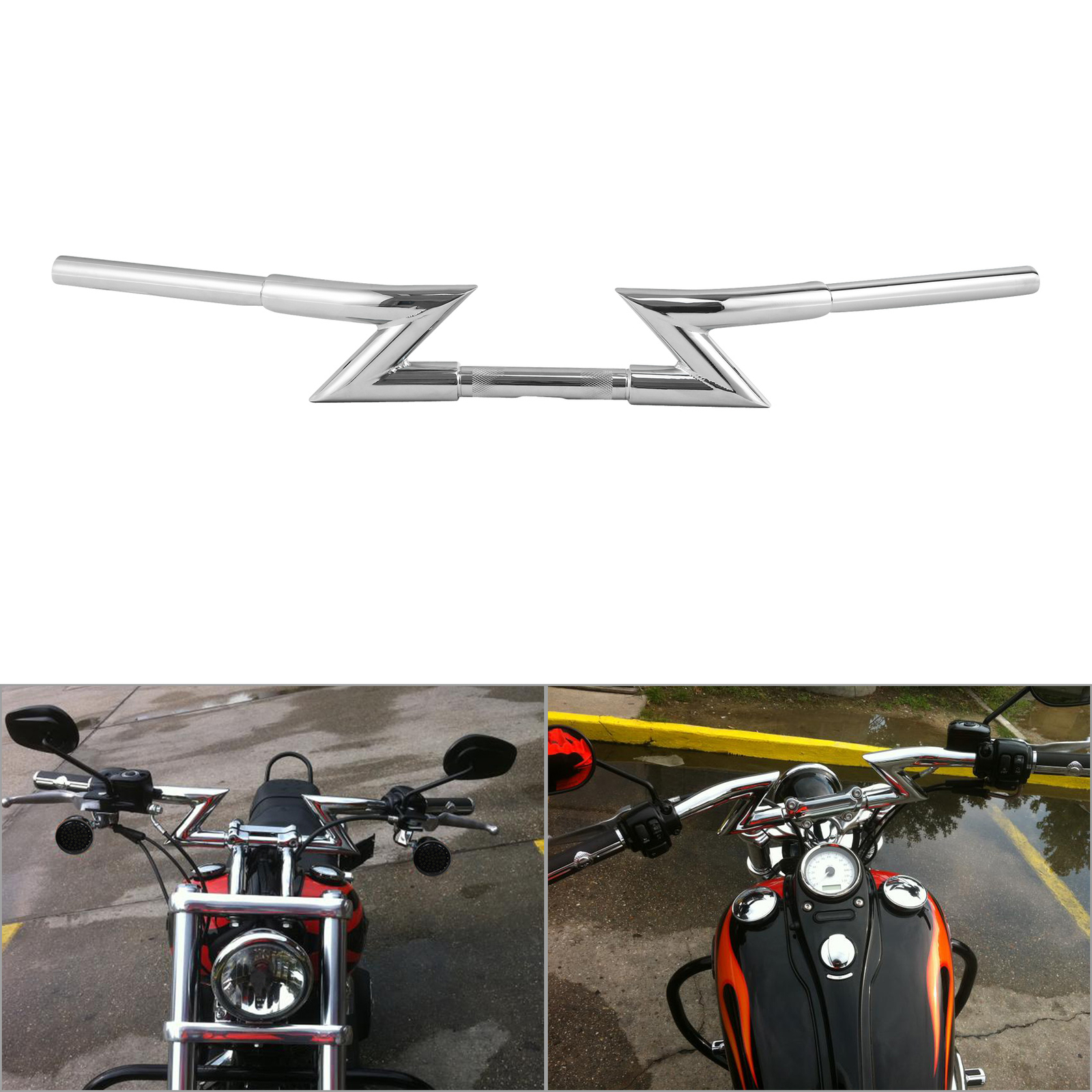 Chrome 1.25″Z-Bar 4″ Rise Dimpled Drilled Handlebar Fit For Harley Chopper