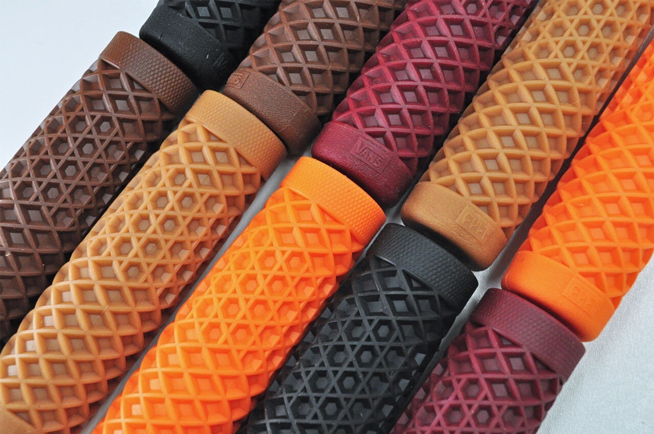 Vans White 1″ Motorcycle Grips – Waffle Sole Pattern – V-Twin/Harley MADE IN USA