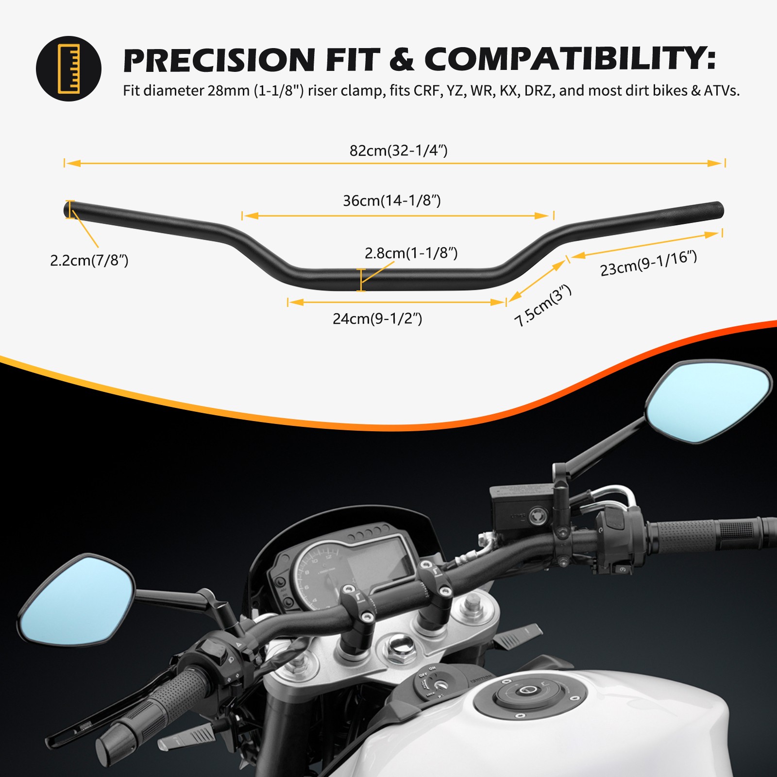 28mm 1-1/8″ Fat Bar Motorcycle Handlebars For Suzuki GSX-8S SV650 V-Strom 650