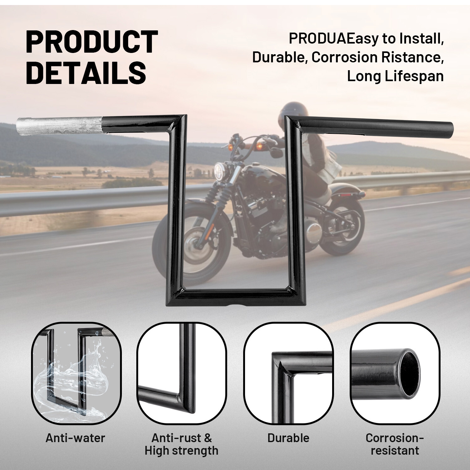 Motorcycle 1″ inch Drag Z-Bar Rise 10-1/2″ Ape Hanger Handlebar For Harley FXS