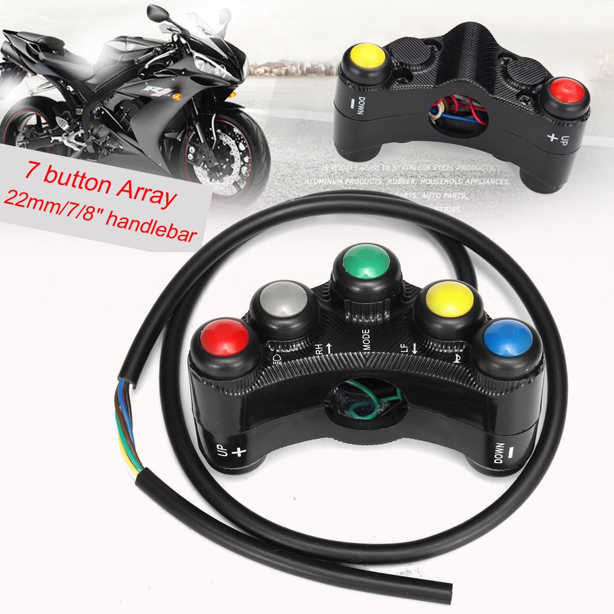 New Universal Motorcycle Race Bike Handlebar Switches Assembly 7 Button Array