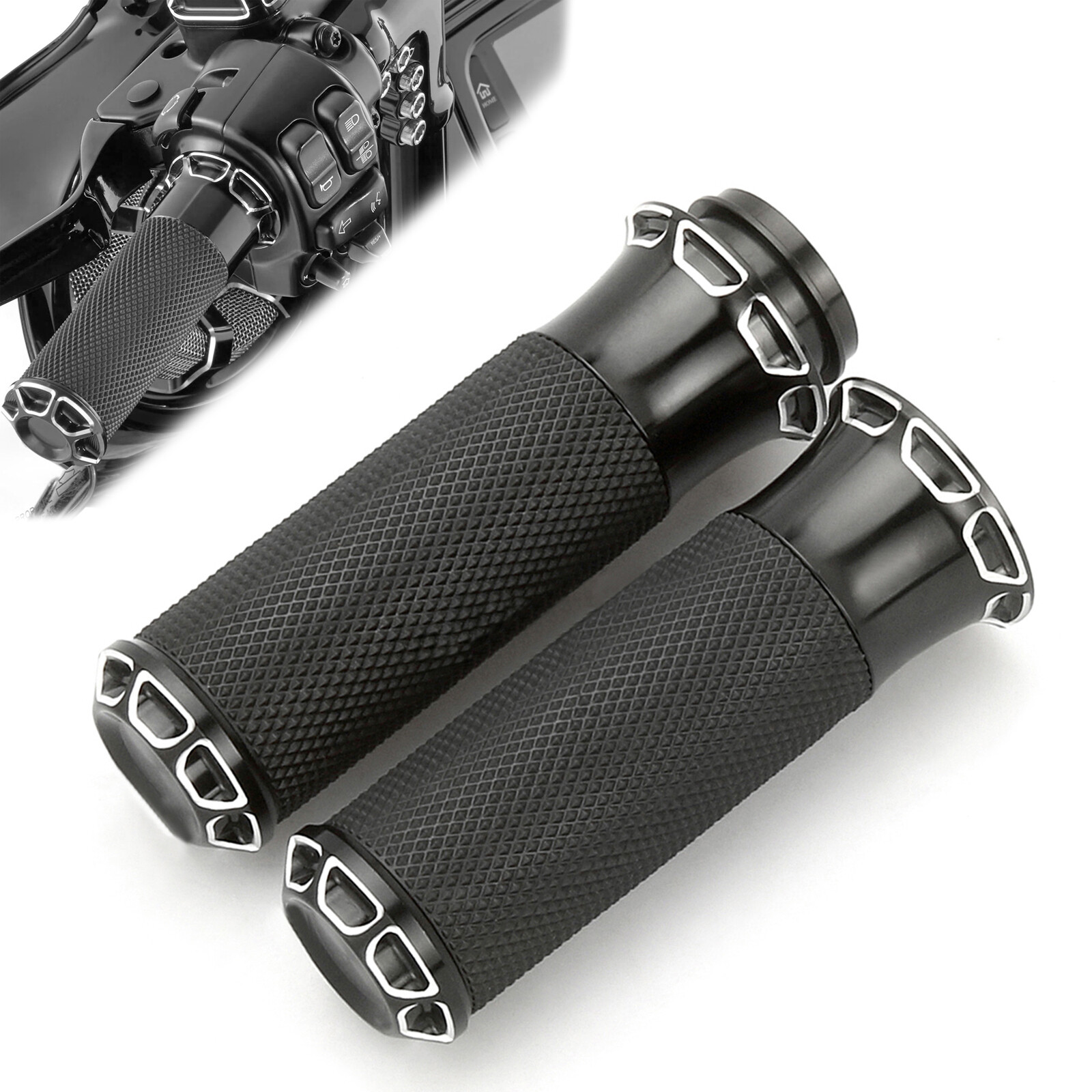 1″ CNC Edge Cut Handlebar Grips For Harley Electronic street glide FLHX 08-19