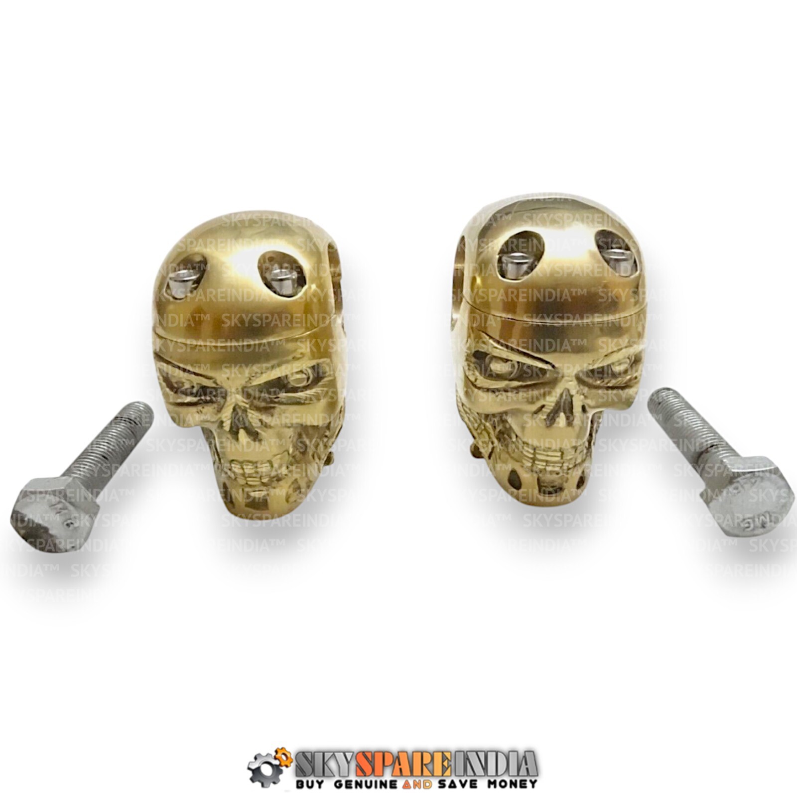 Custom Made Brass Skull 7/8″ Old School Handlebar Risers Compatible With Harley
