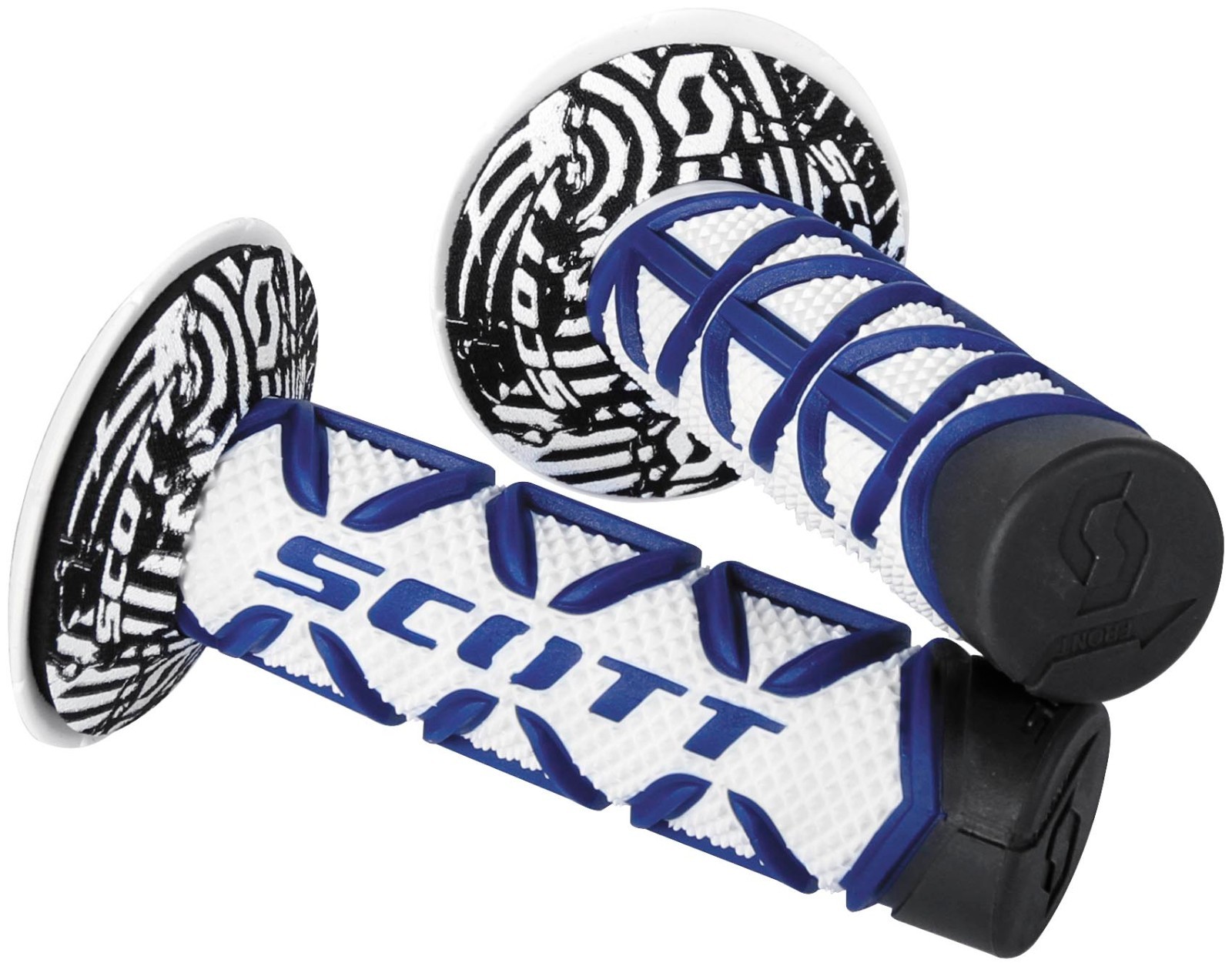 SCOTT DIAMOND HANDLEBAR GRIPS BLUE WHITE WITH DONUTS MOTOCROSS DIRTBIKE