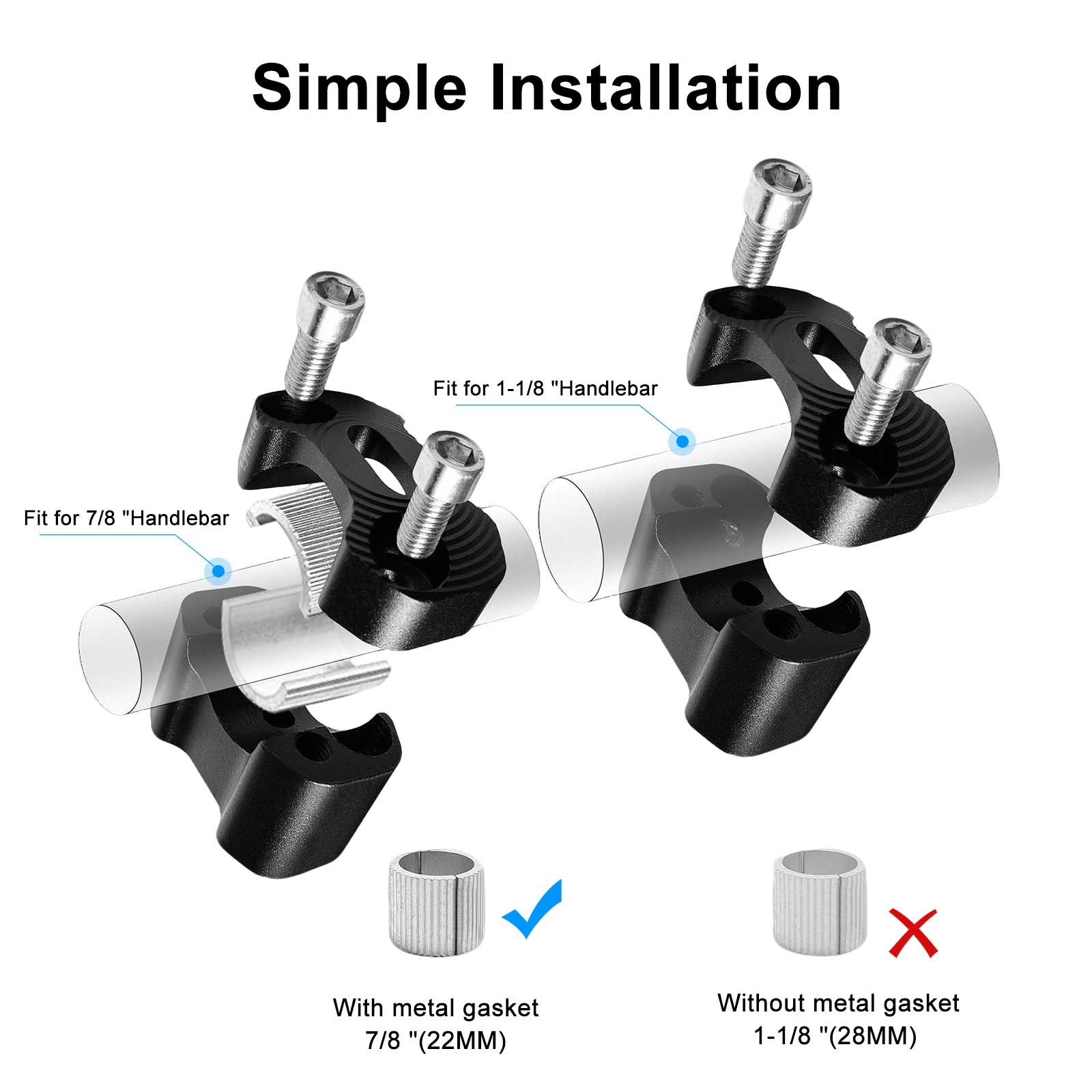 7/8 22mm 1 1/8″ 28mm CNC Motorcycle Handlebar Fat Bar Riser Mount Clamp Adapter