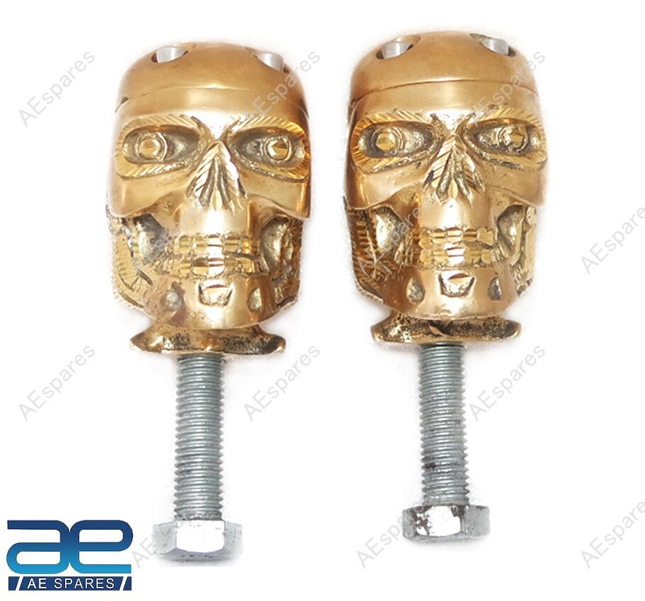 Skull Custom Brass Old School 7/8″ Handlebar Risers for Harley Bobber Ecs