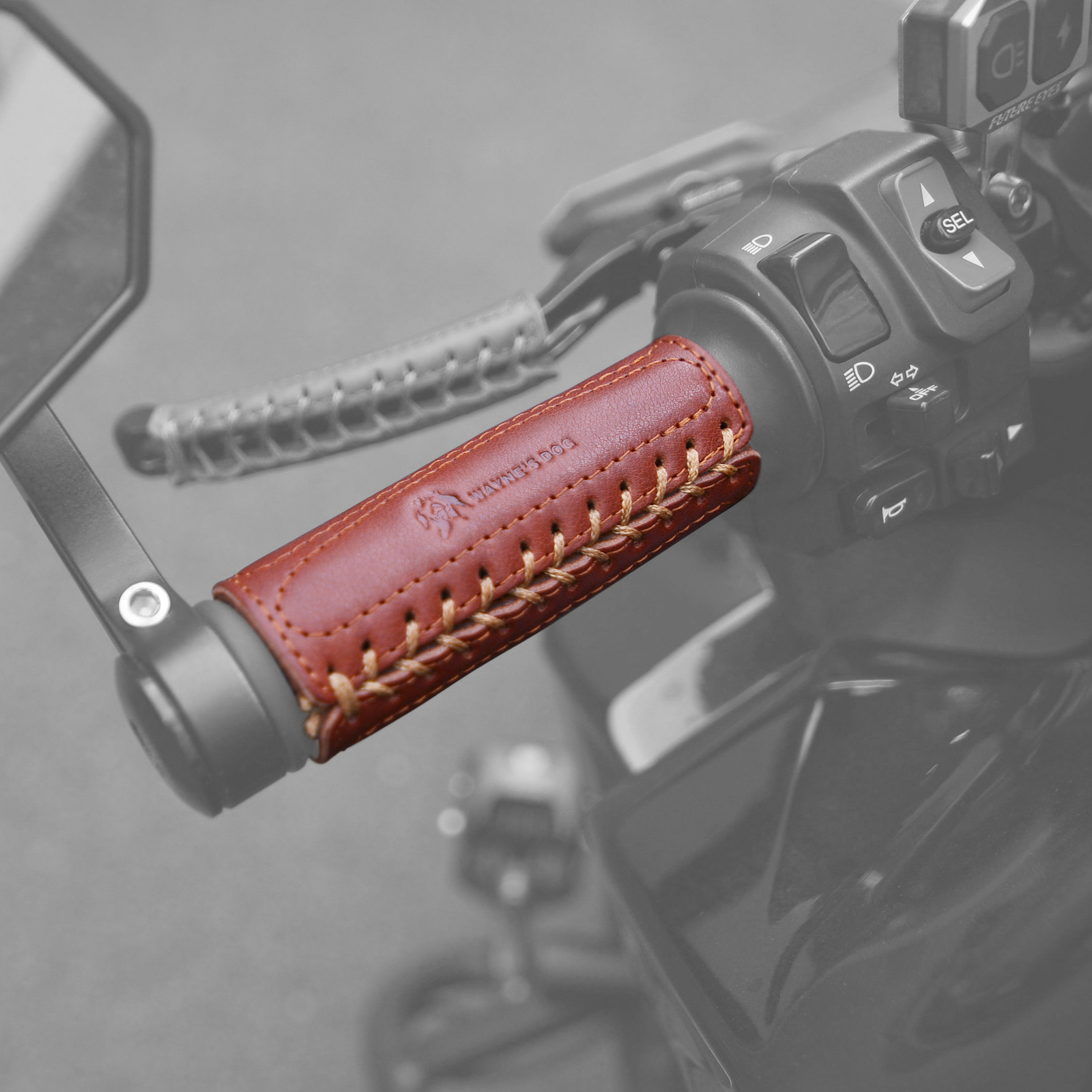 Genuine Cowhide Leather Motorcycle Handlebar Grips Handlebar Cover in Brown