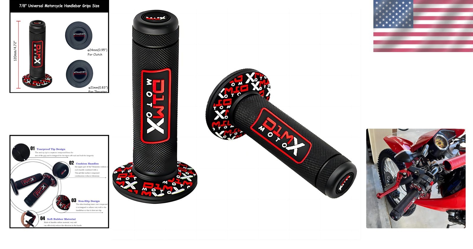 Durable Red Rubber Racing Grips for 7/8″ Motorbikes – Easy Installation