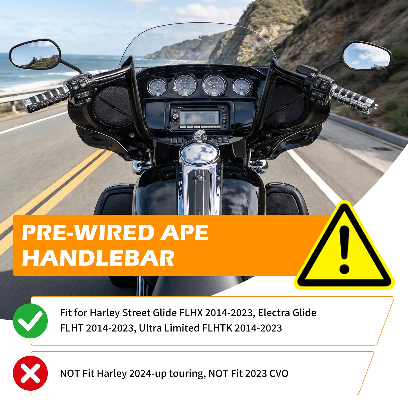 1.25″x14″ Pre-wired Meathook Handlebar For Harley 2014-2023 Street Glide FLHX
