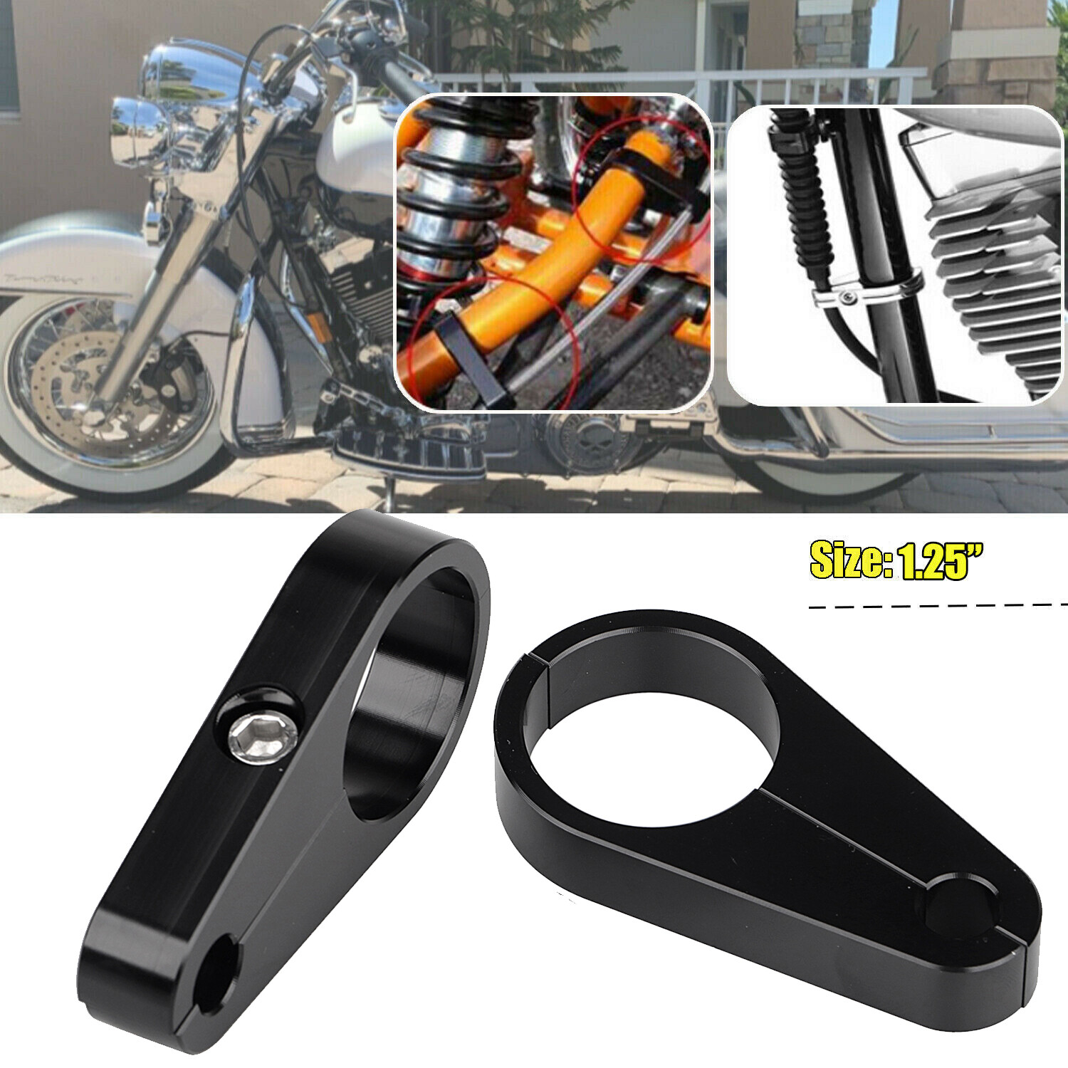 1.25″ Handlebar Clutch Throttle Cable Brake Line Clamp For Harley Touring