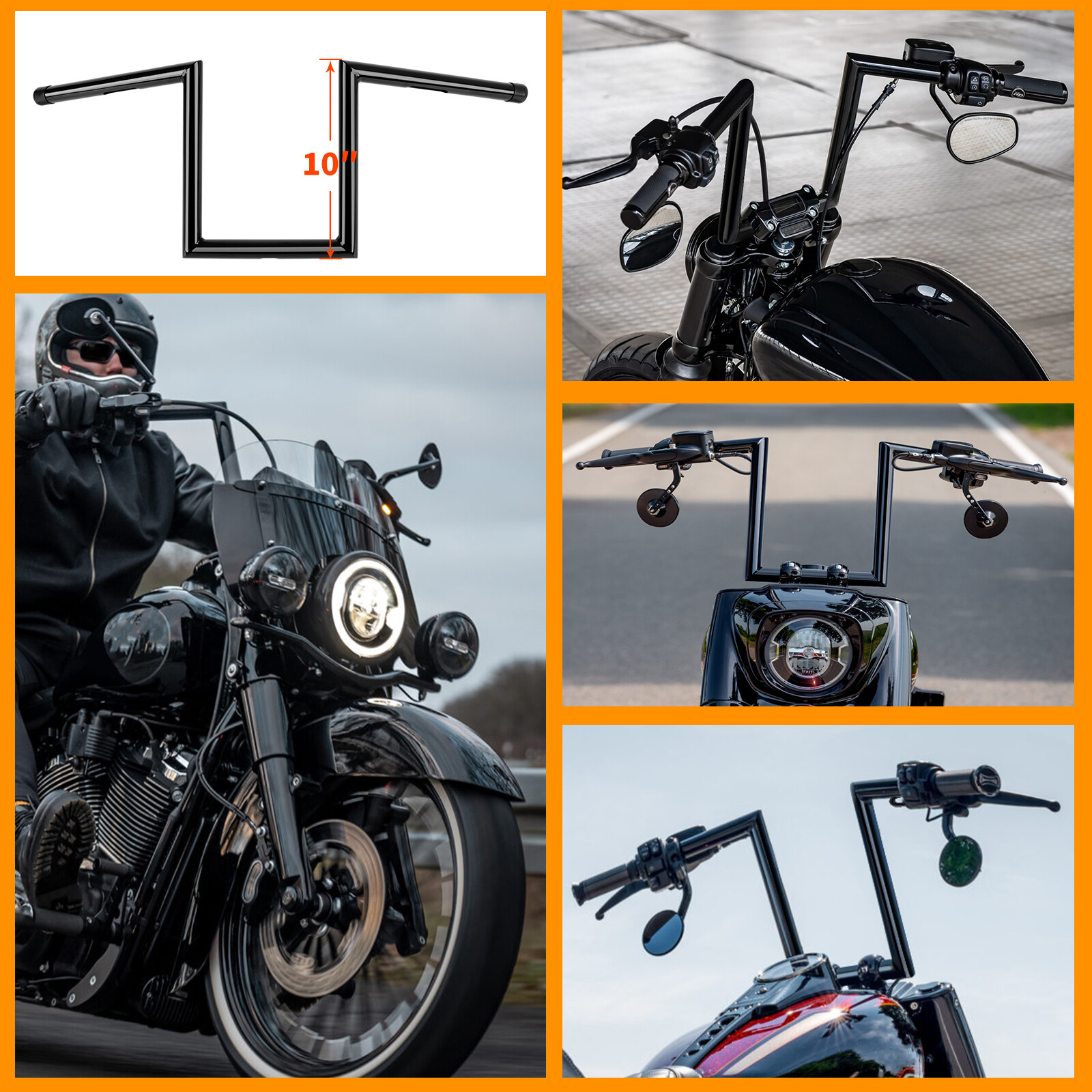 10″ Rise 1″ Z-Bar Ape Hanger Handlebar For Yamaha V Star XVS 650 950 1100 1300