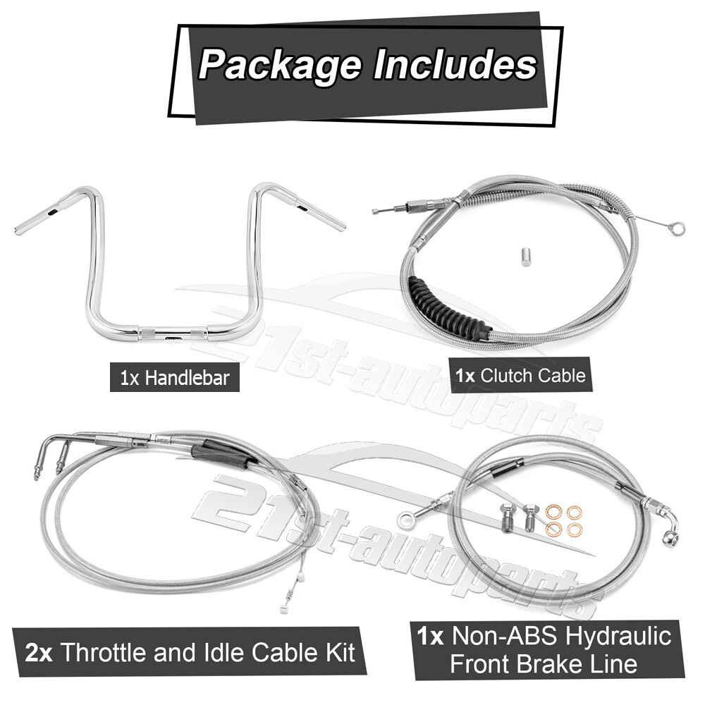 14″ Gangster Ape Hanger Handlebar Kit For Harley FLSTC Heritage Softail Non-ABS