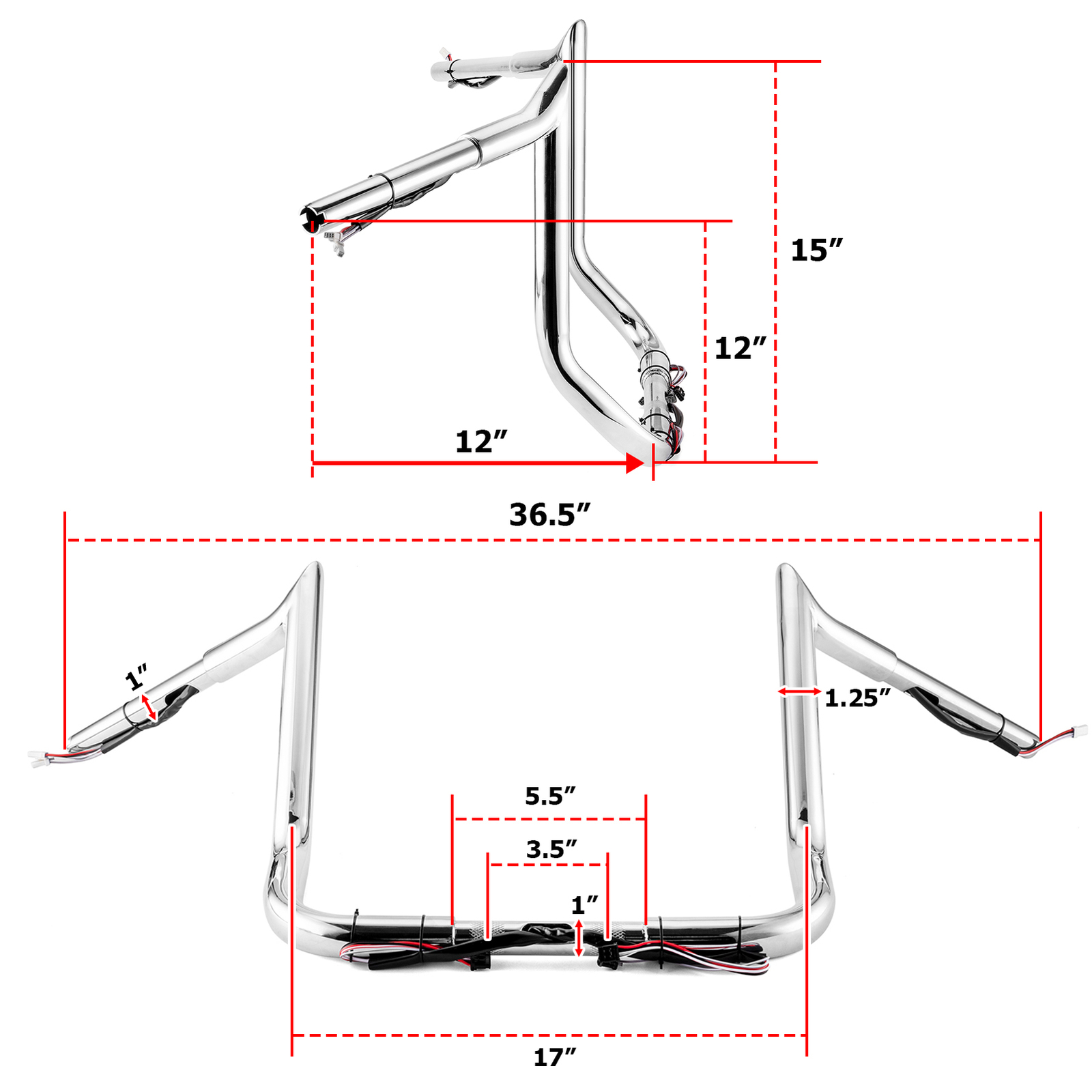 MOFUN 12 x 1.25″ Meathook Pre Wired Handlebar Kit For 16-23 Harley Street Glide