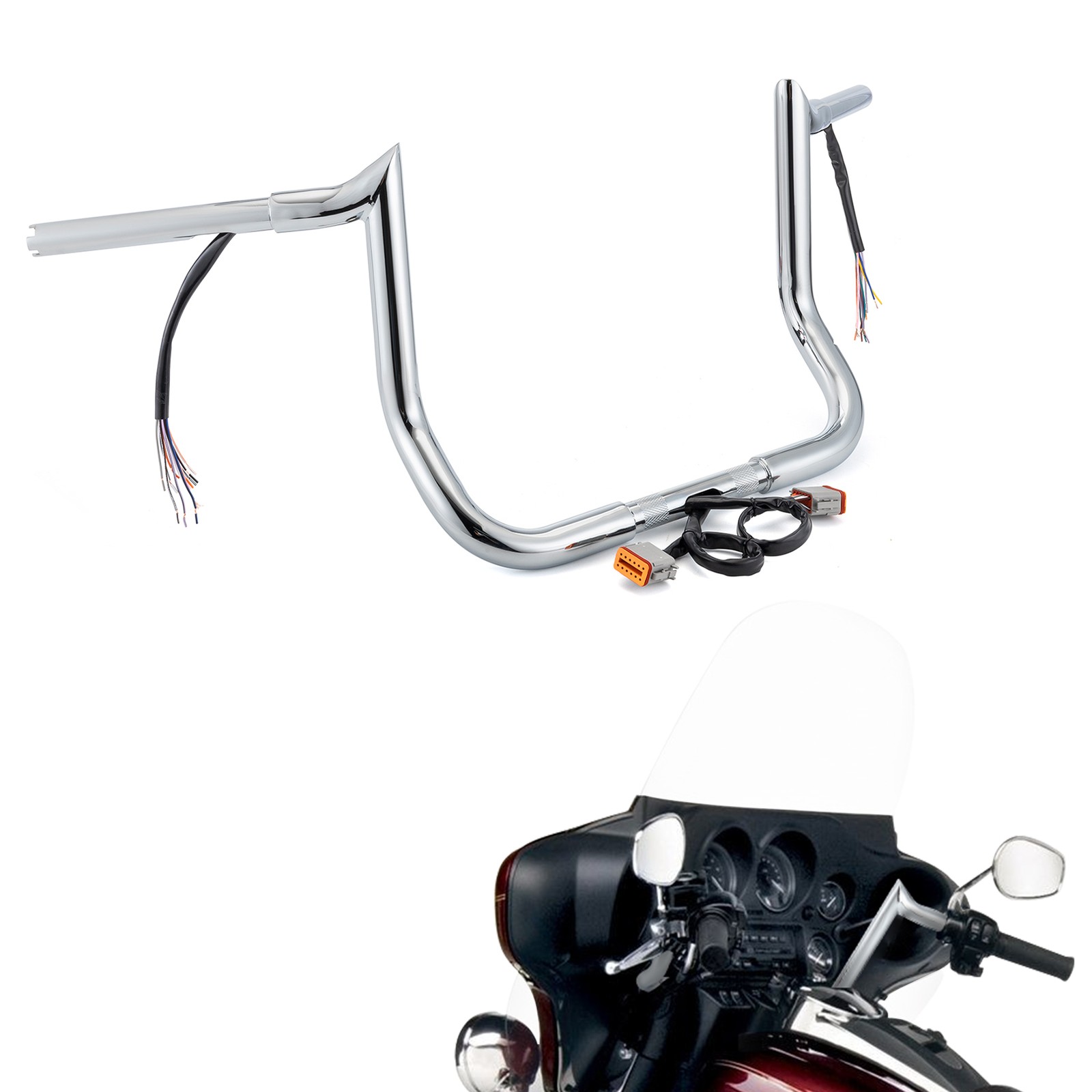 10″ Pre-Wired Ape Hangers Bagger Bar Fit Harley touring Road Street Glide 96-06
