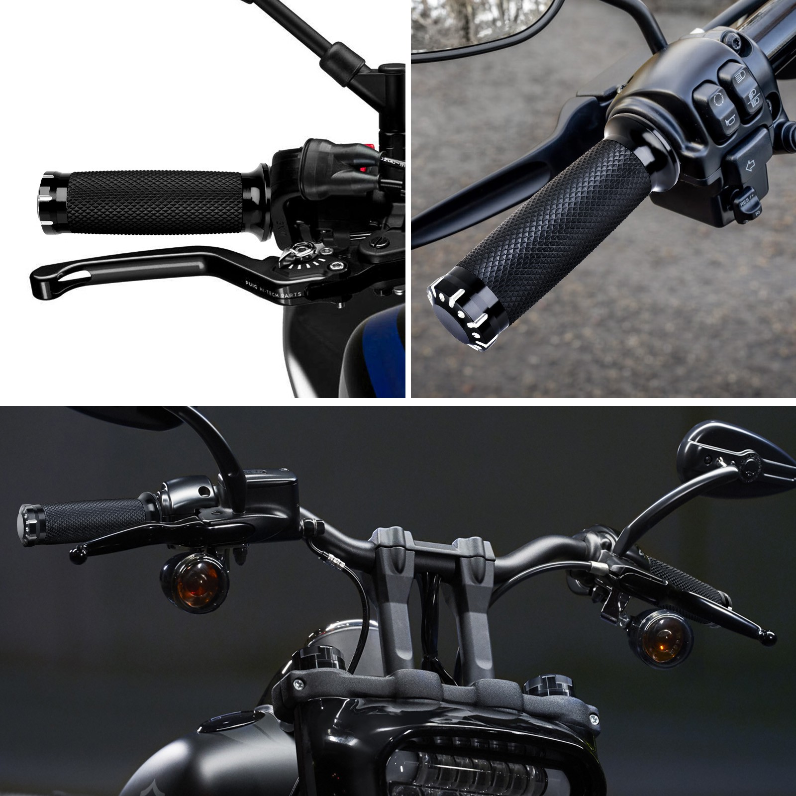 Black Motorcycle 1″ Handlebar Hand Grips w/ Switches Control Housing For Harley