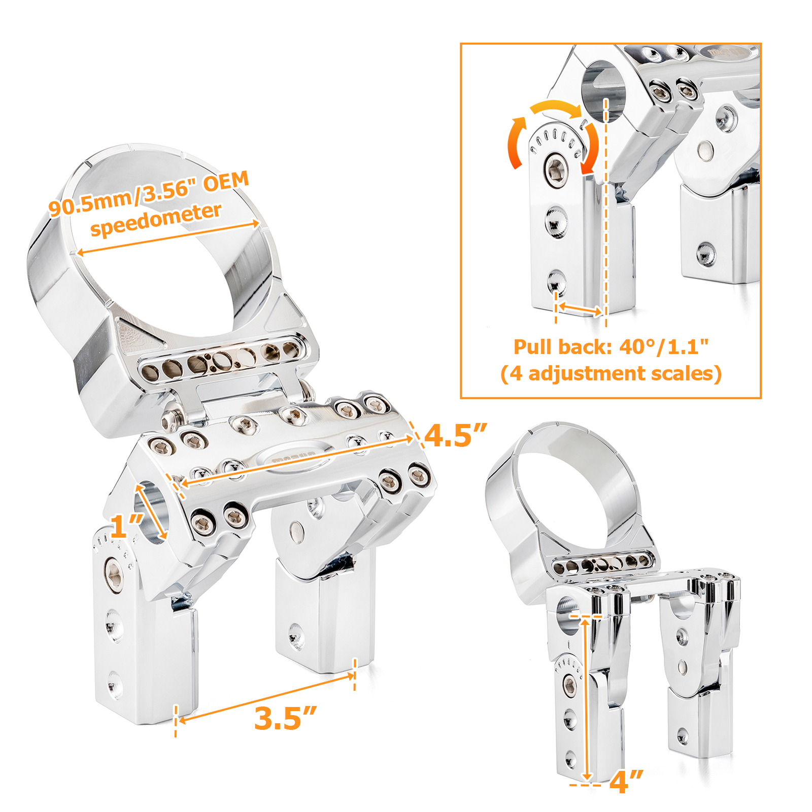 4″ Handlebar Riser Clamp w/4″ Gauge Housing For 93-13 Harley Sportster 883 1200