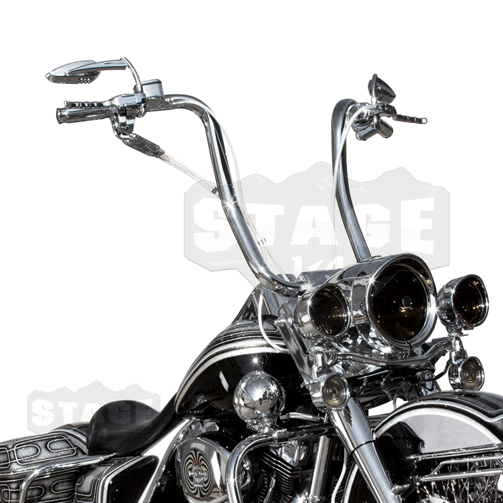 MOFUN 14″ 16″ 18″ Rise Chrome Ape Hanger Bar Handlebars For Harley Touring