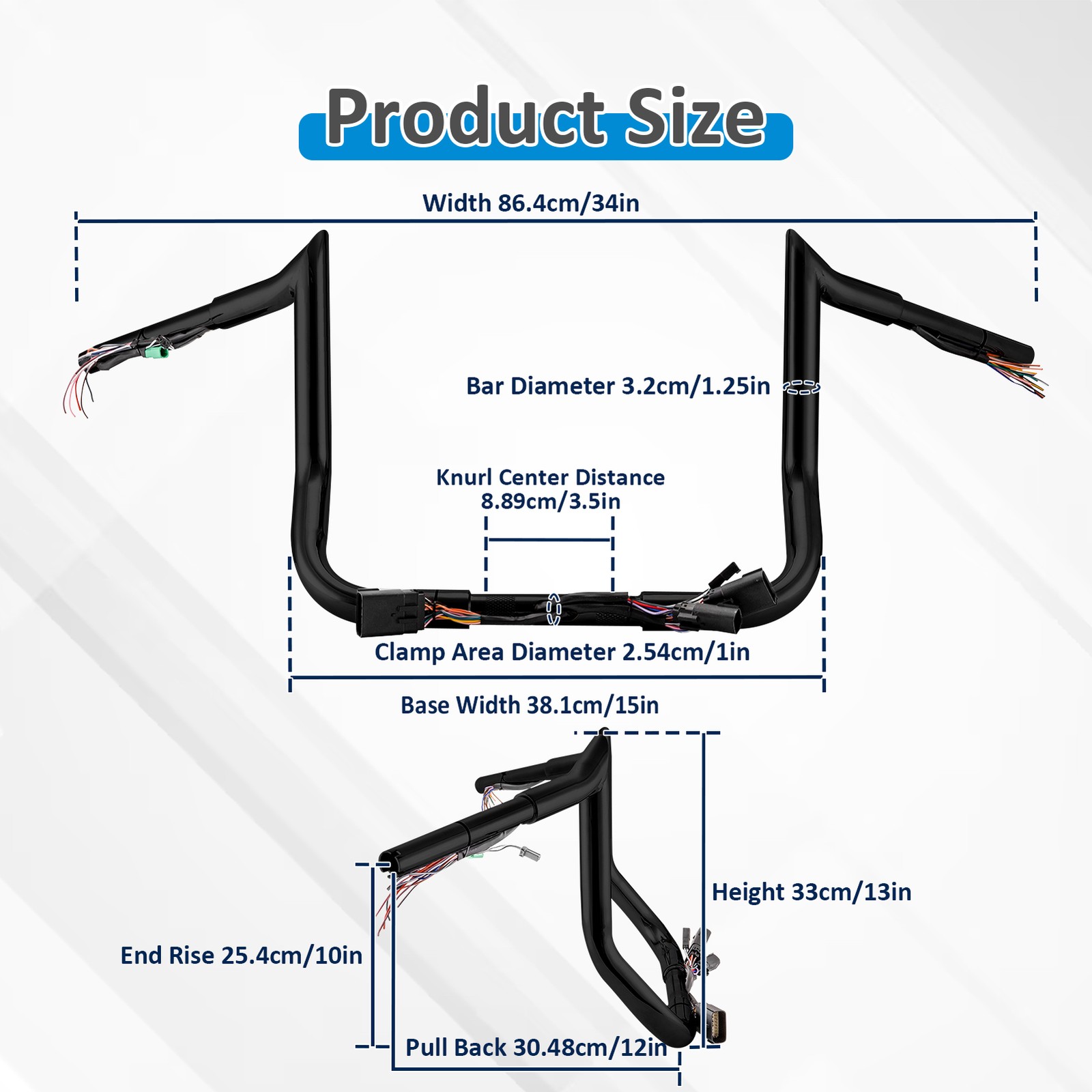 10″ Rise Black Pre-wired Ape handlebar For Harley Touring Street Electra Glide