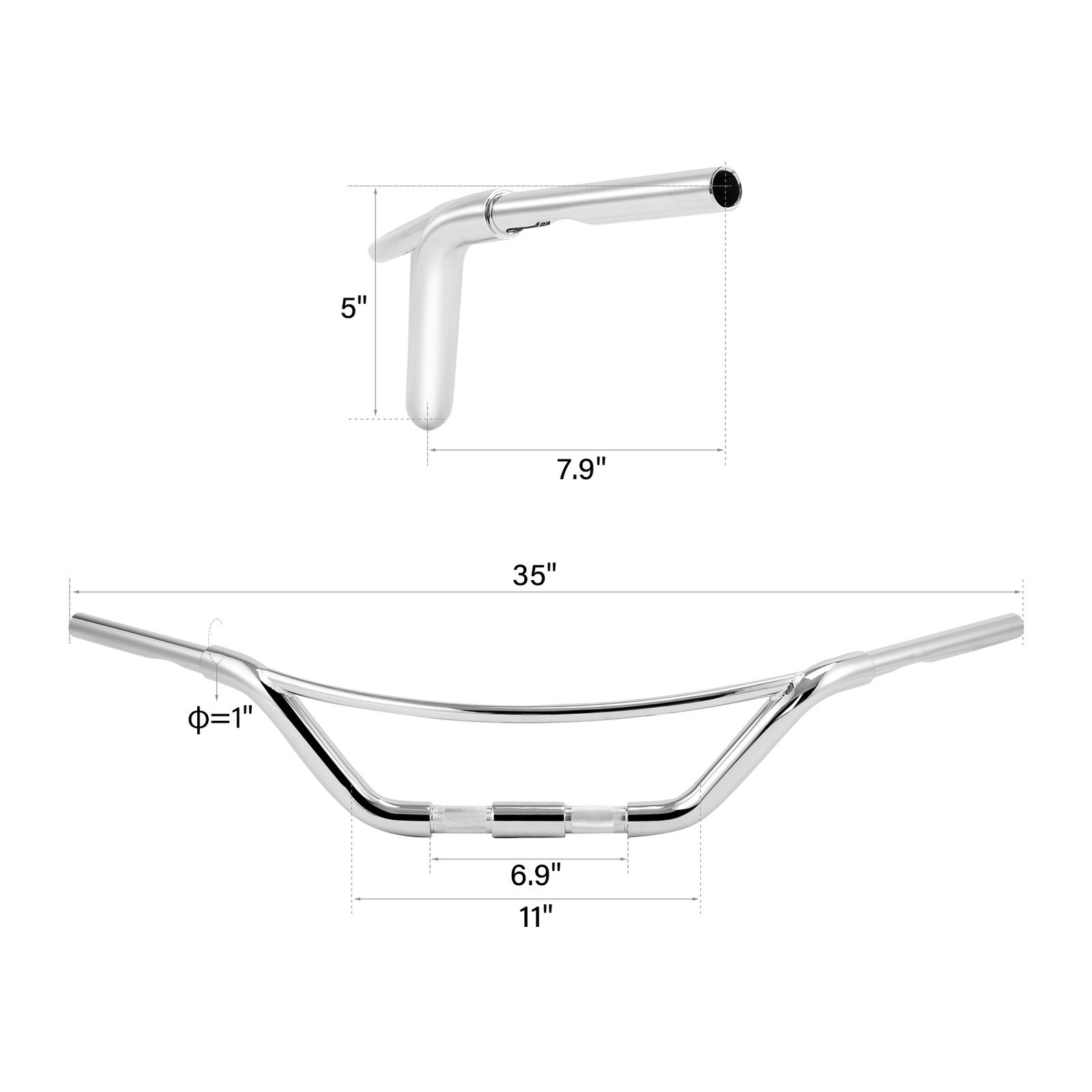 Chrome 1.25″ Fat Low Hollywood Handlebar Fits For Harley Springer 1″ Clamp