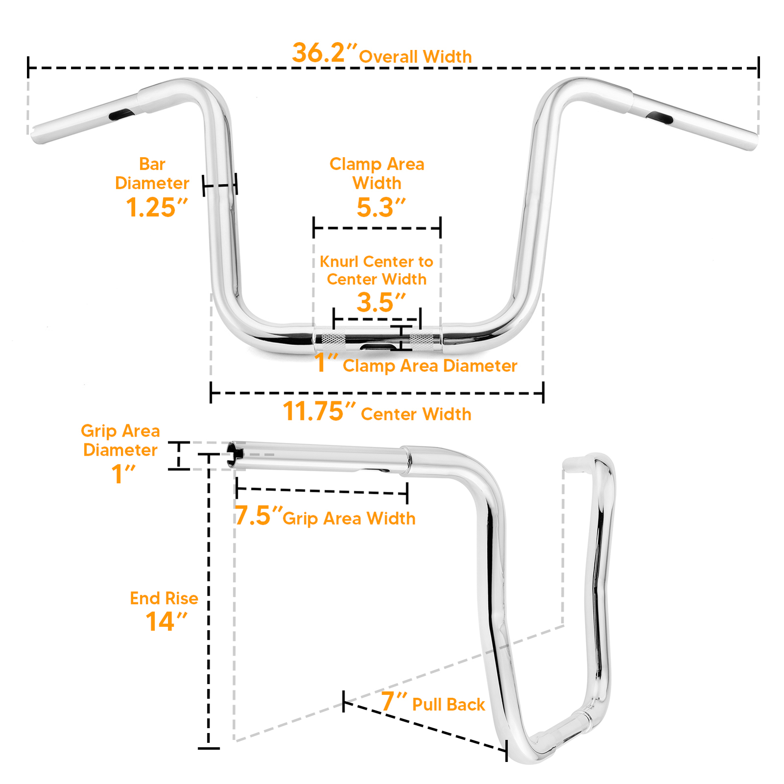 MOFUN 14″ 16″ 18″ Rise Chrome Ape Hanger Bar Handlebars For Harley Touring
