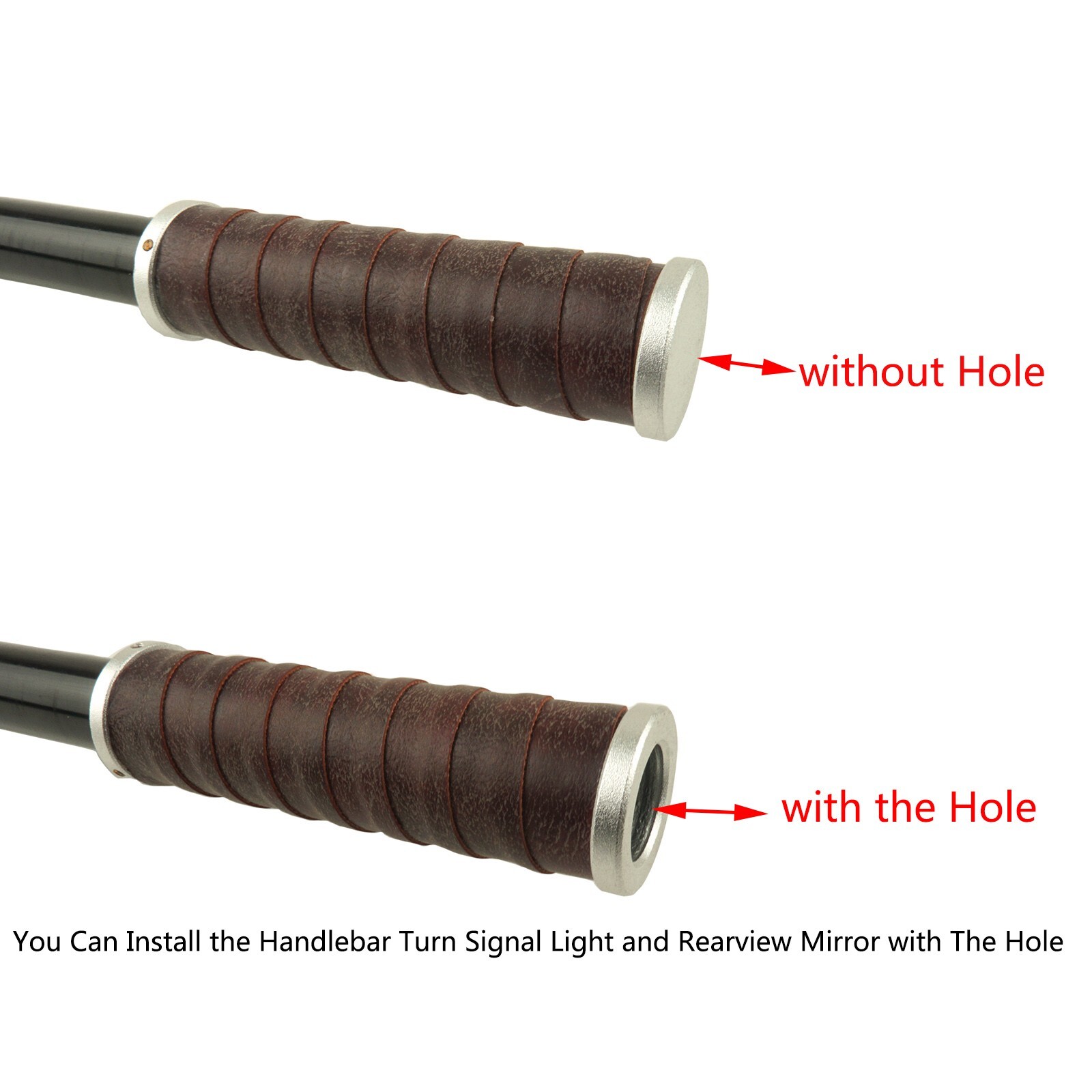 22MM Vintage Motorcycle Handle Bar Retro PU Leather Aluminum Grips without Hole