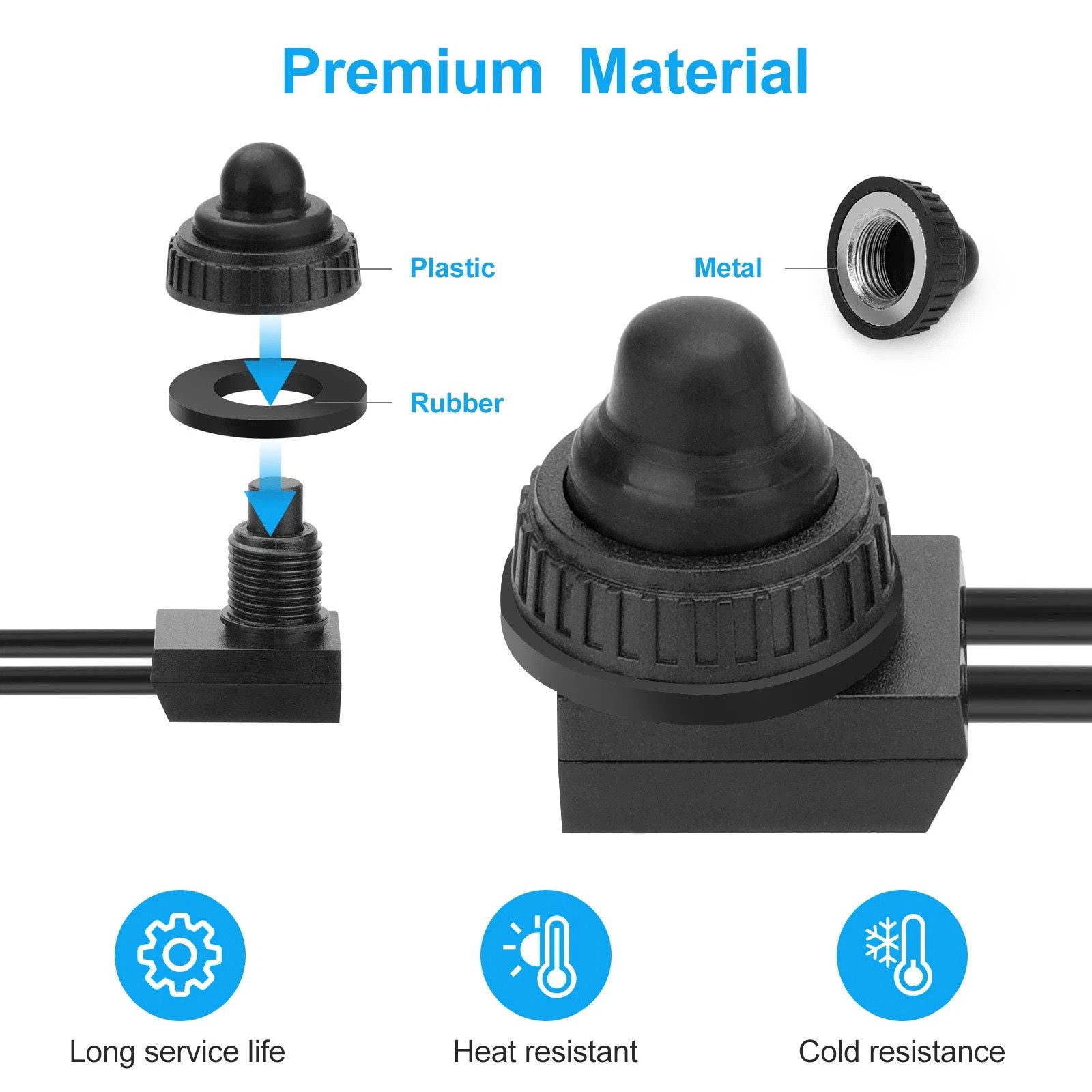 10 Pieces IP67 Waterproof Switch 4.5″ Cord for Push Button Motorcycle Accessory