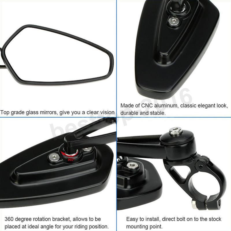 Motorcycle 7/8″ (22mm)Black Rear View Mirrors for Dual Sport KLR650 Yamaha TW200
