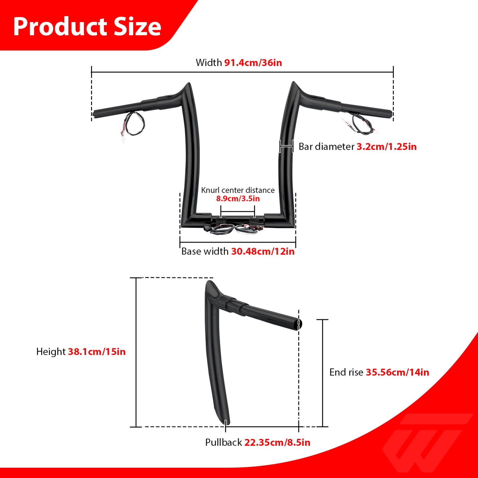 14″ Rise 8″ Pullback For Harley Softail Dyna Black Steel Pre-wired Ape Handlebar
