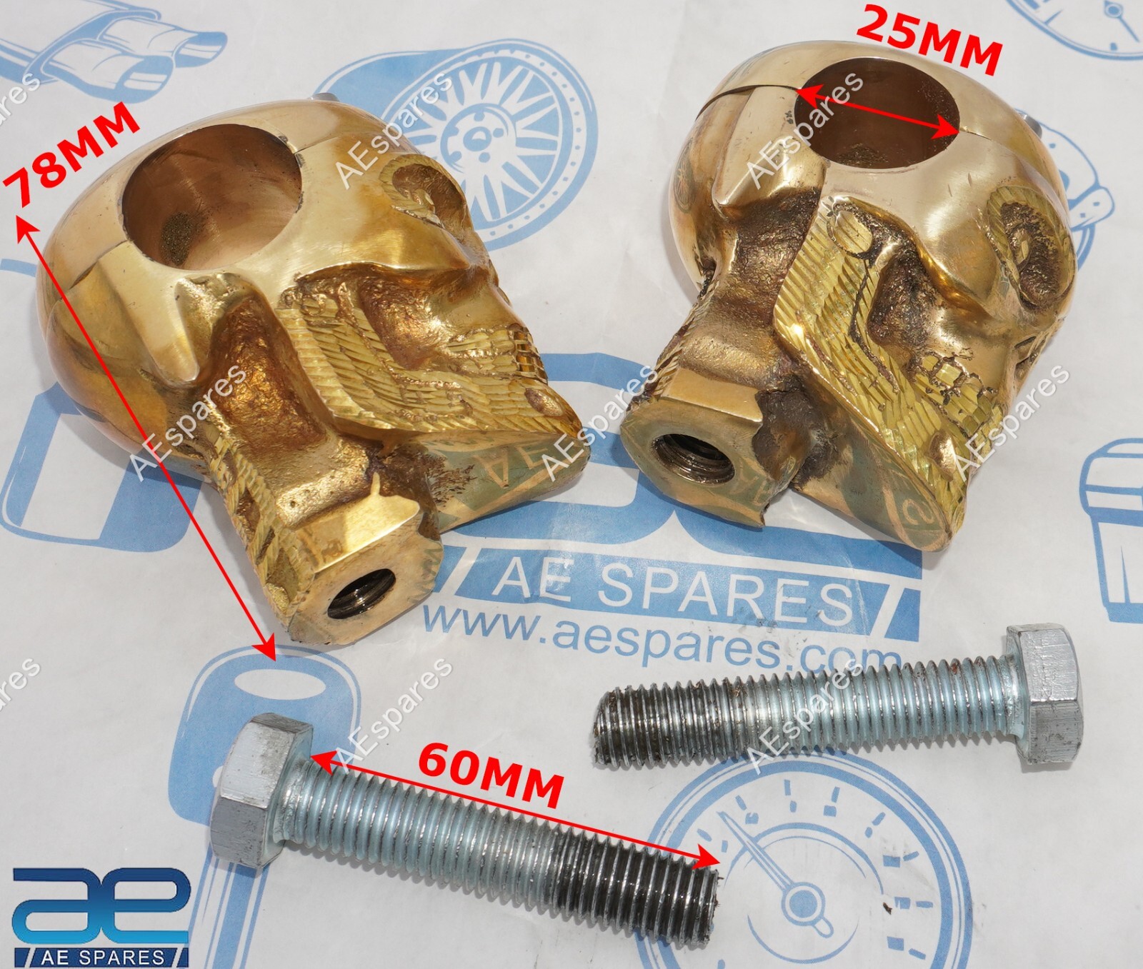 Skull Custom Brass Old School 1″ Handlebar Risers for Harley Bobber Chopper @US