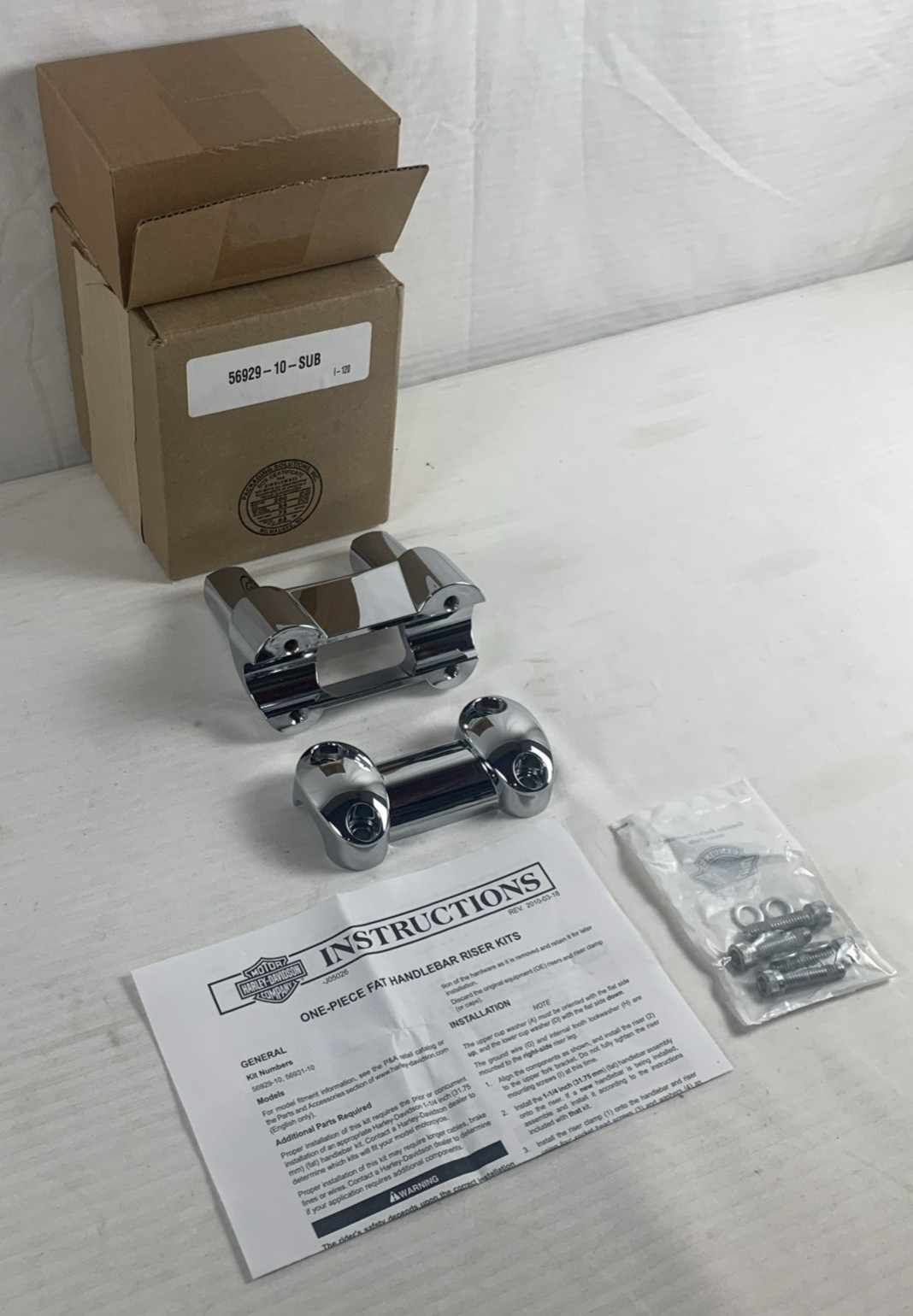 HARLEY DAVIDSON GENUINE 1.25 IN HANDLEBAR CHROME FAT RISER KIT 56929‑10‑SUB