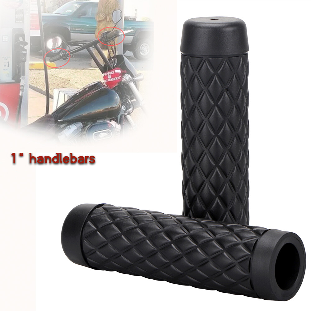 Black Rubber Handle Bar Hand Grips For Harley Road King Dyna Heritage Softail