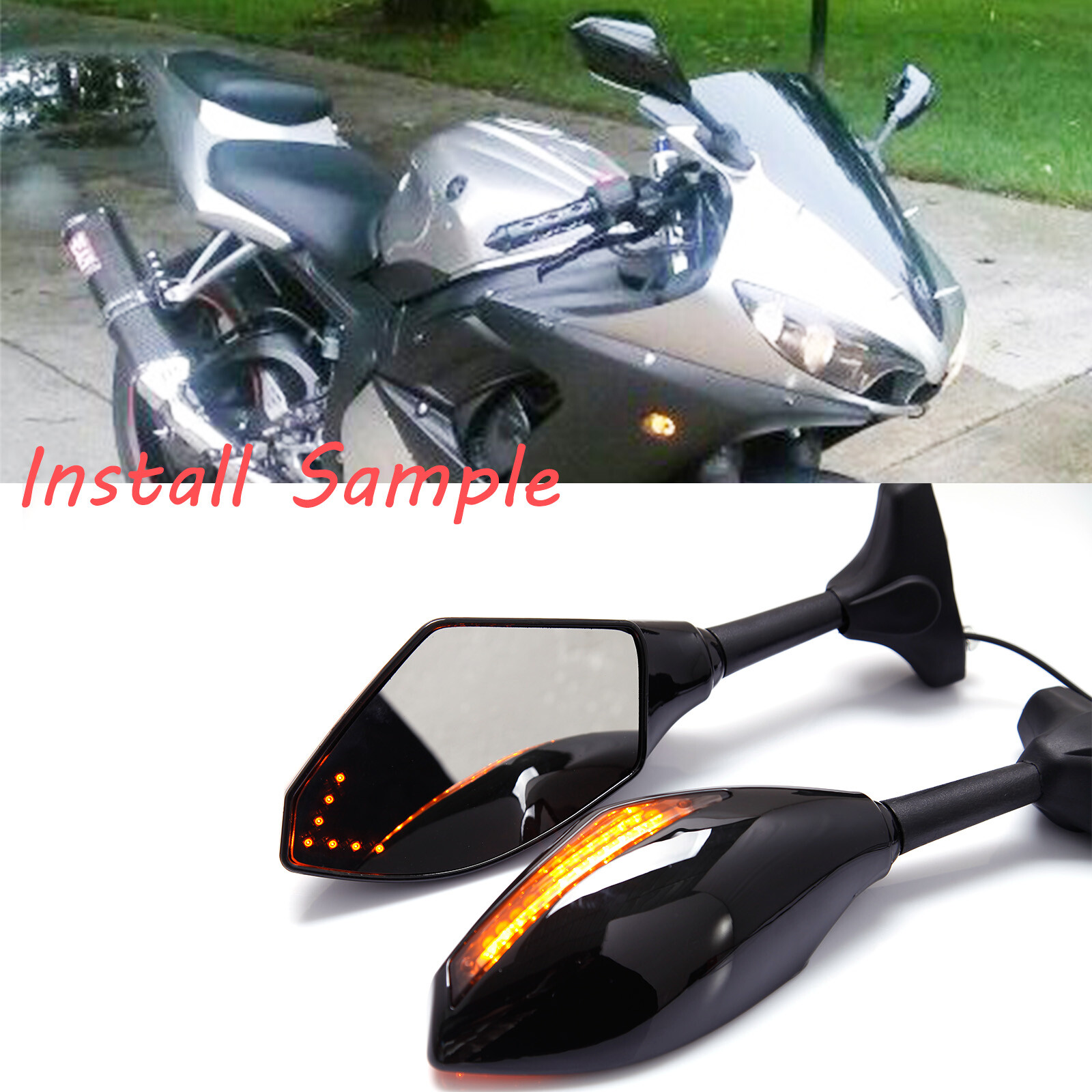 For Yamaha YZF600R FZ6R Raven Motorcycle LED Turn Signals Side Mirrors Amber Lam