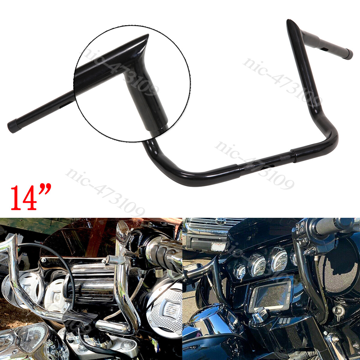 Black 14″ Rise Meathook Bar Handlebar 1.25‘’ Fat For Harley Electra Glide Street