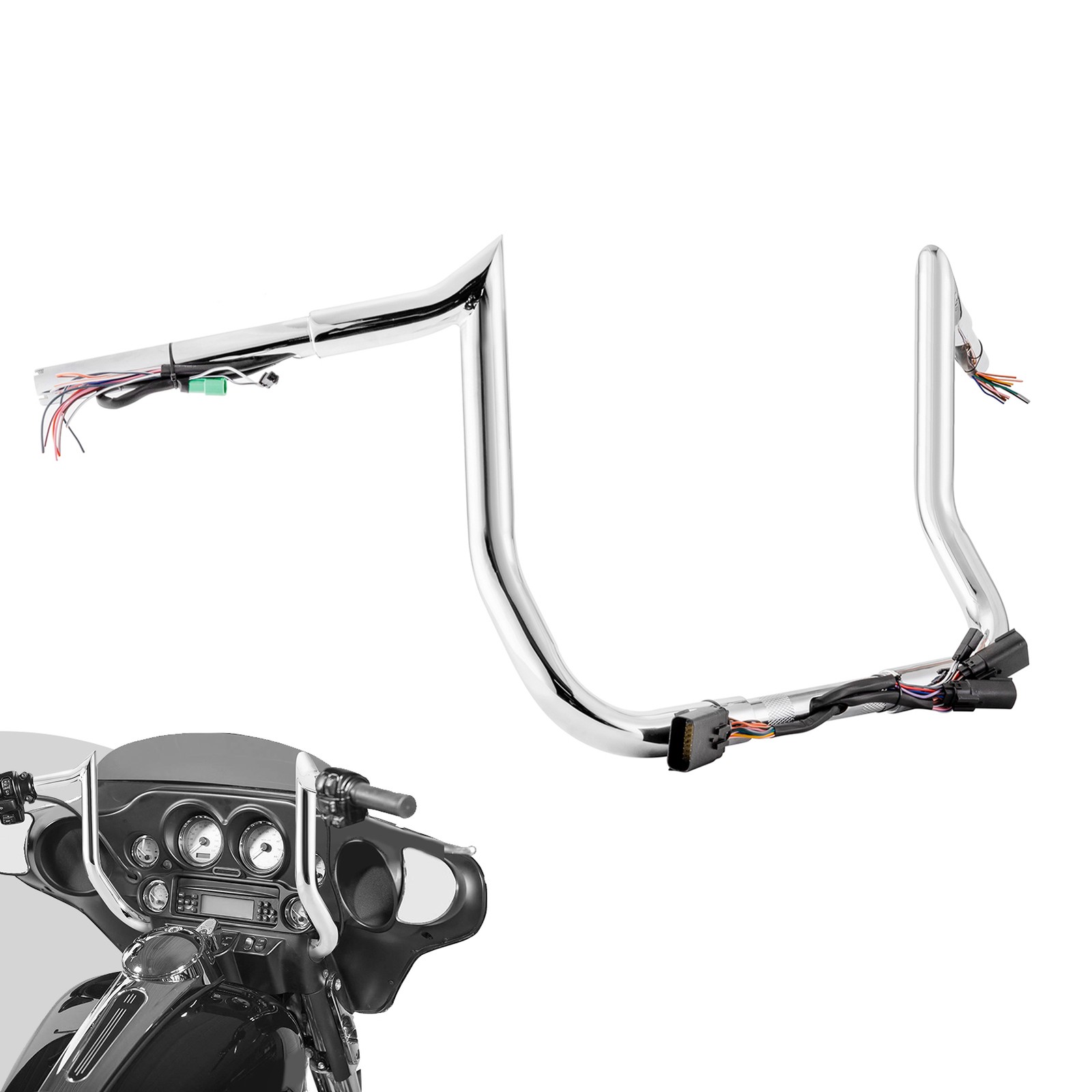 10″ Rise Chrome Pre-wired Ape handlebar For Harley Touring Street Electra Glide