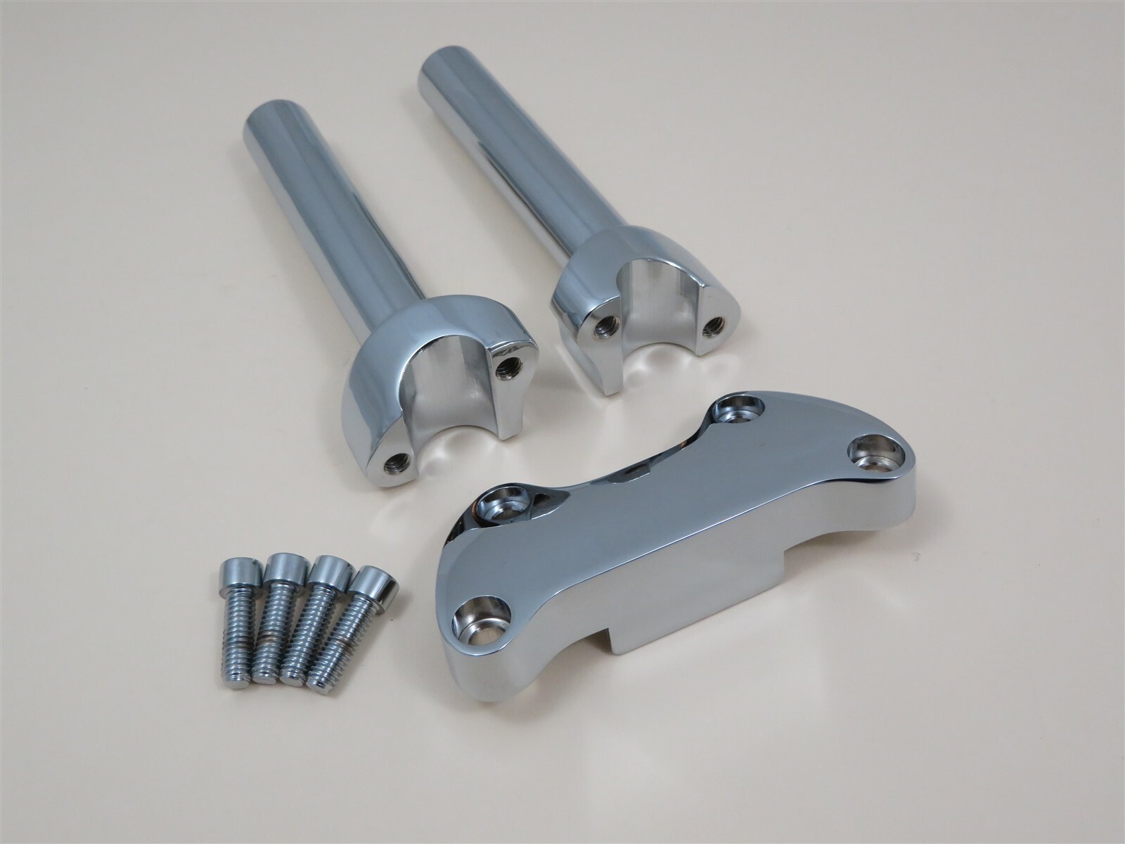 RISER SET 6″ RISE 1″ HANDLEBAR FRONT SKIRT TOP CLAMP HARLEY 1/2″ 13 CHROME