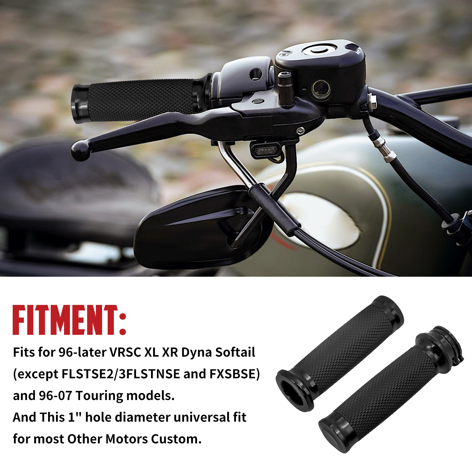 1″ Motorcycle Black Handlebar Hand Grips Fit For Harley Touring Softail Dyna