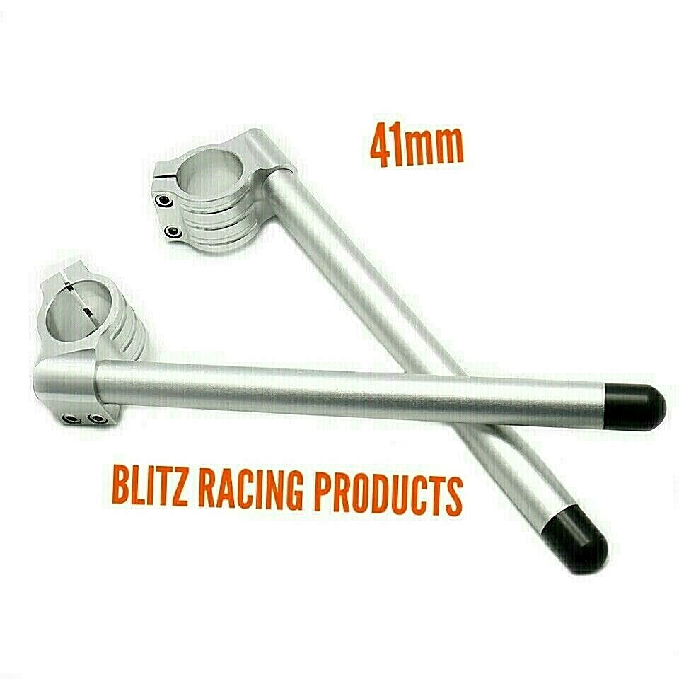 41mm MOTORCYCLE CLIP ONS Handlebars Fork Tube SILVER/ALLOY