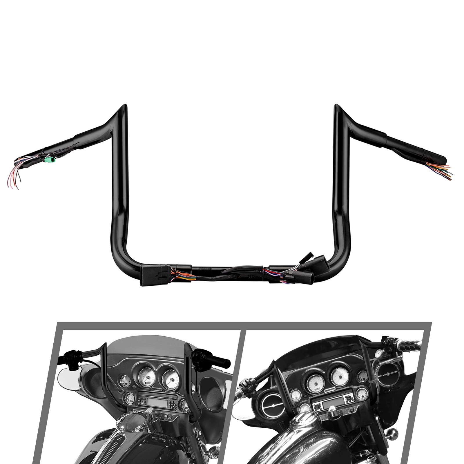 10″ Rise Black Pre-wired Ape handlebar For Harley Touring Street Electra Glide