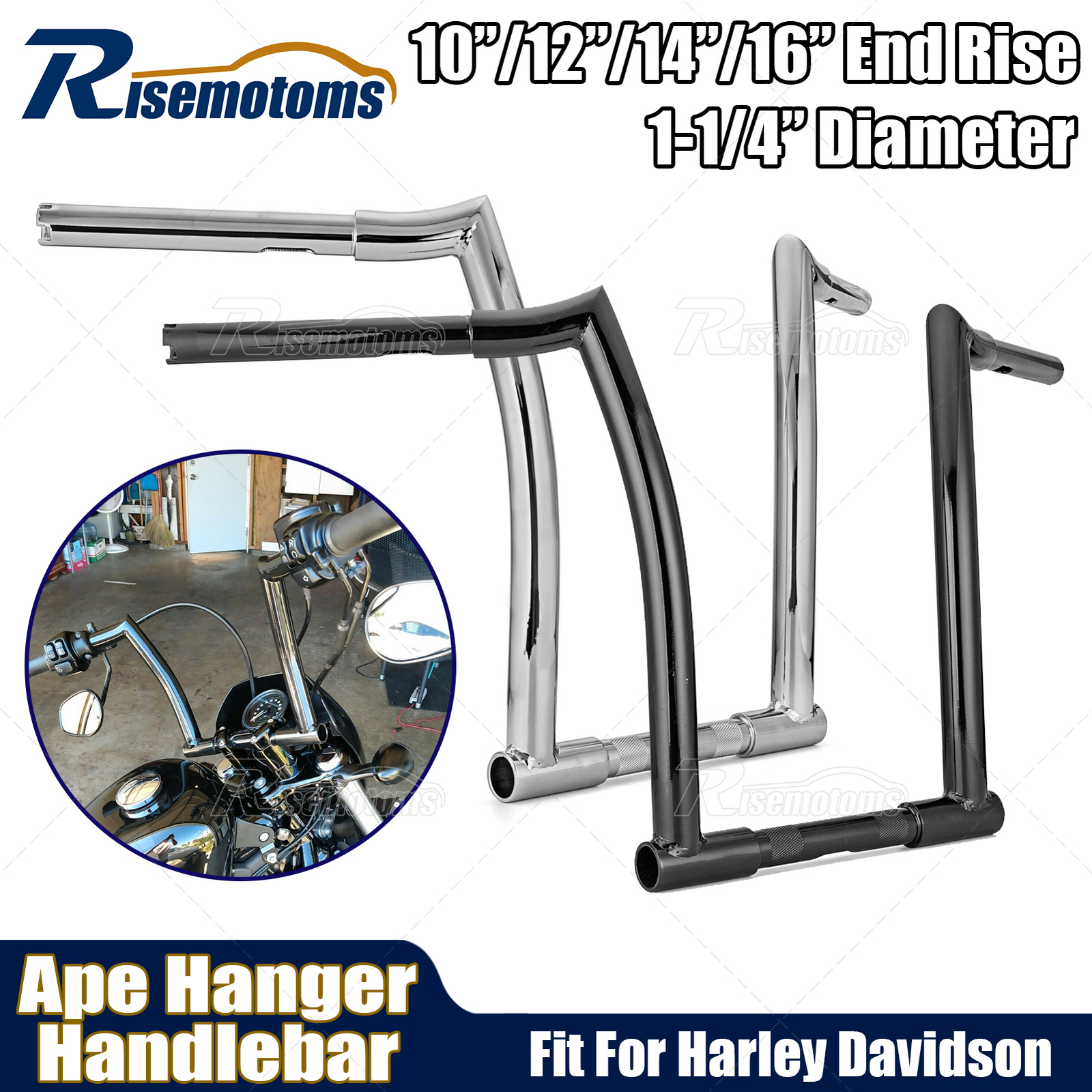 10″ 12″ 14″ 16″ Meathook Ape Hanger Handlebar For Harley Sportster Dyna Softail